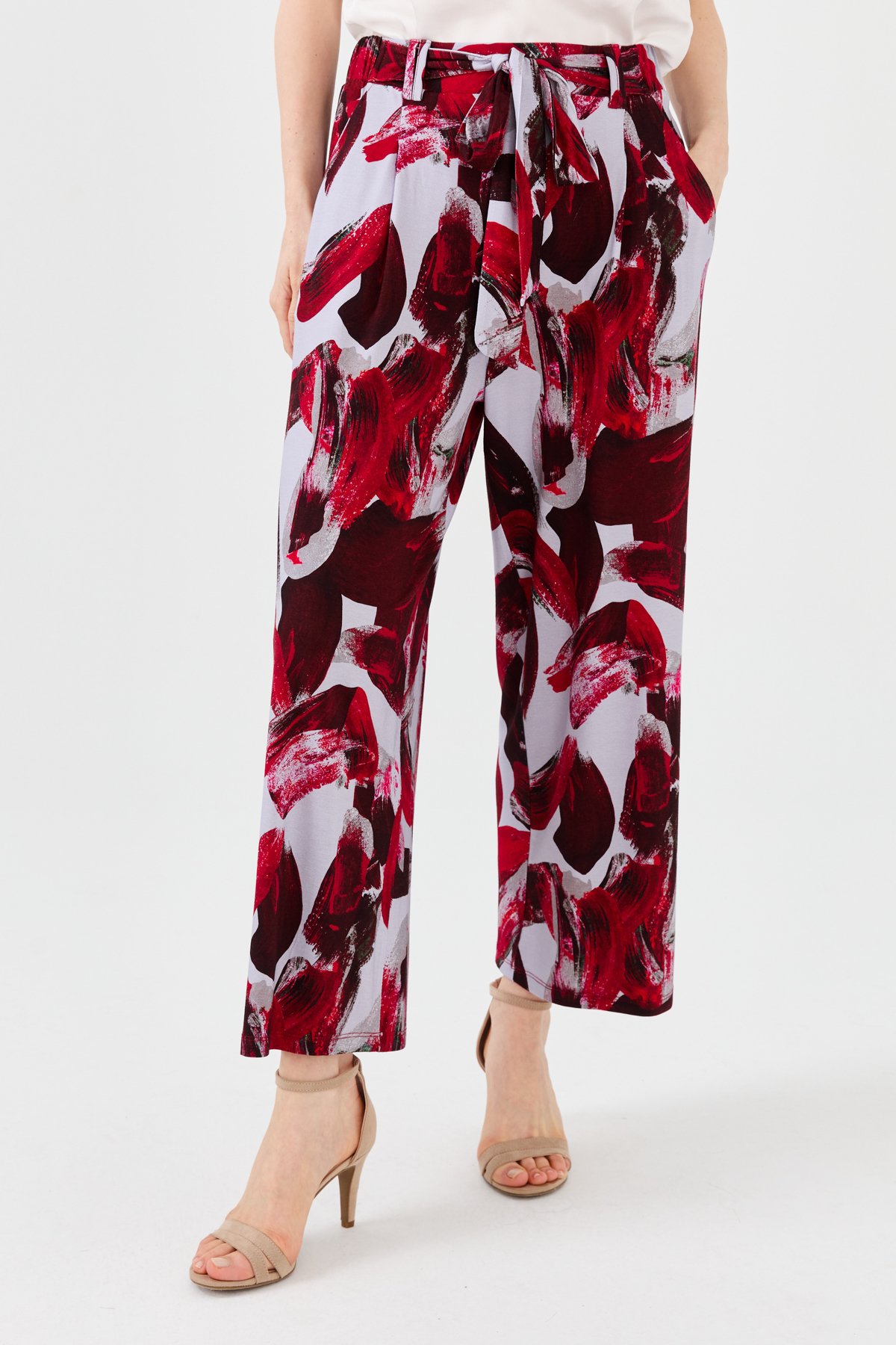 23723Kadın Karışık Desenli Bol Kesim Penye Pantolon Bordo