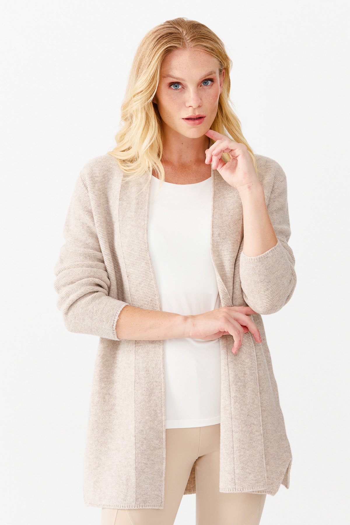 22095Женский жакет нараспашку с разрезом, бежевый