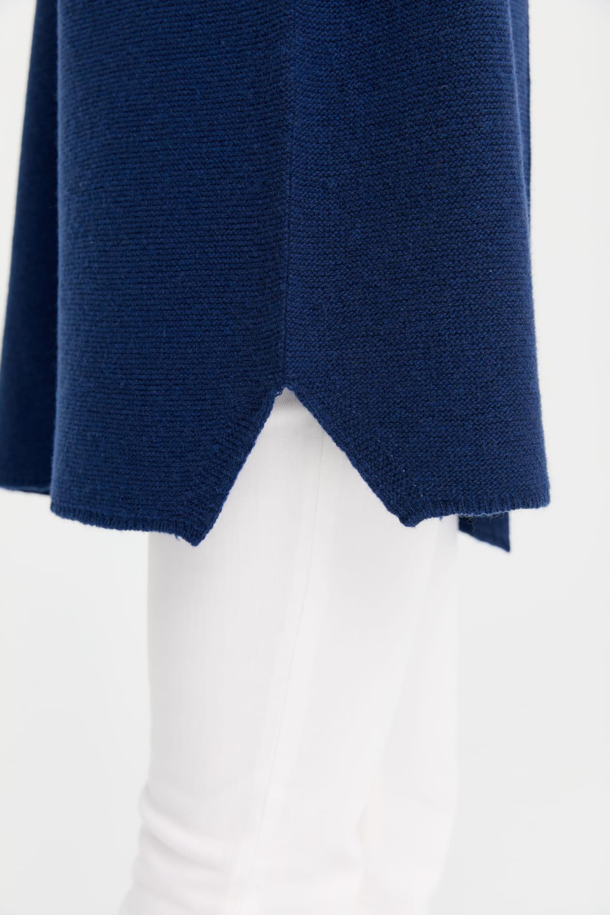 22095Kadın Kendinden Bantlı Yırtmaçlı Önü Açık Hırka İndigo