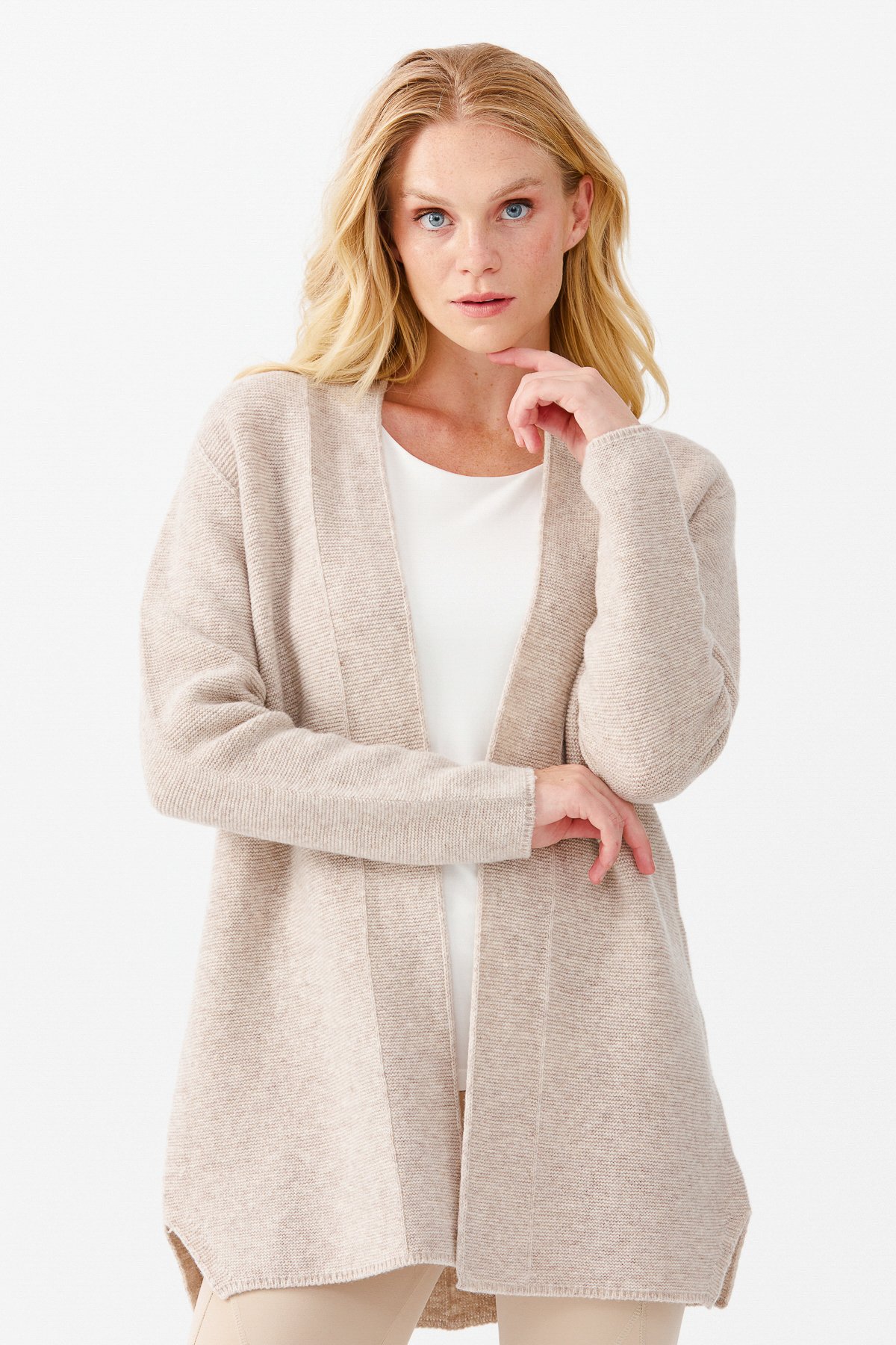 22095Женский жакет нараспашку с разрезом, бежевый