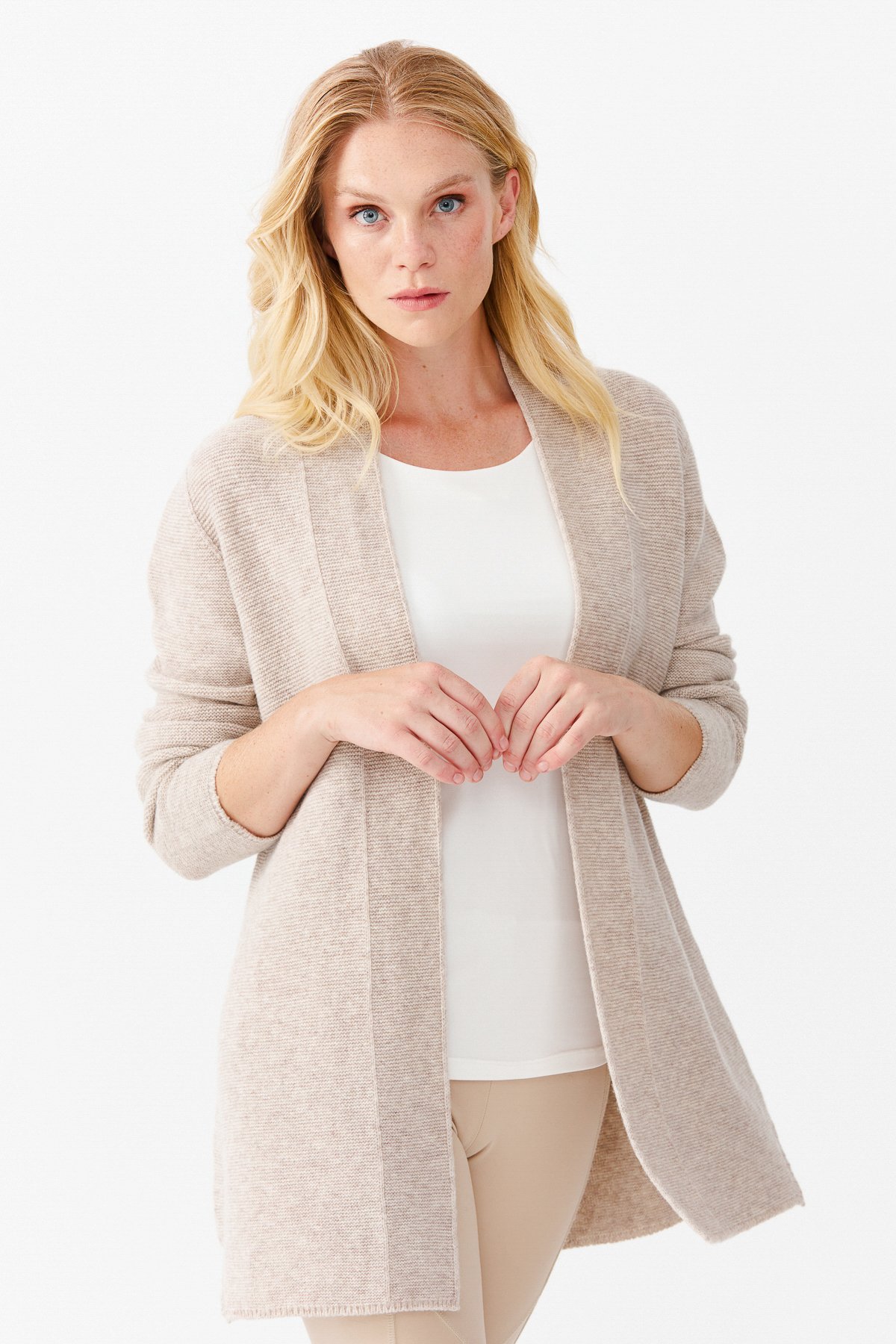 22095Женский жакет нараспашку с разрезом, бежевый