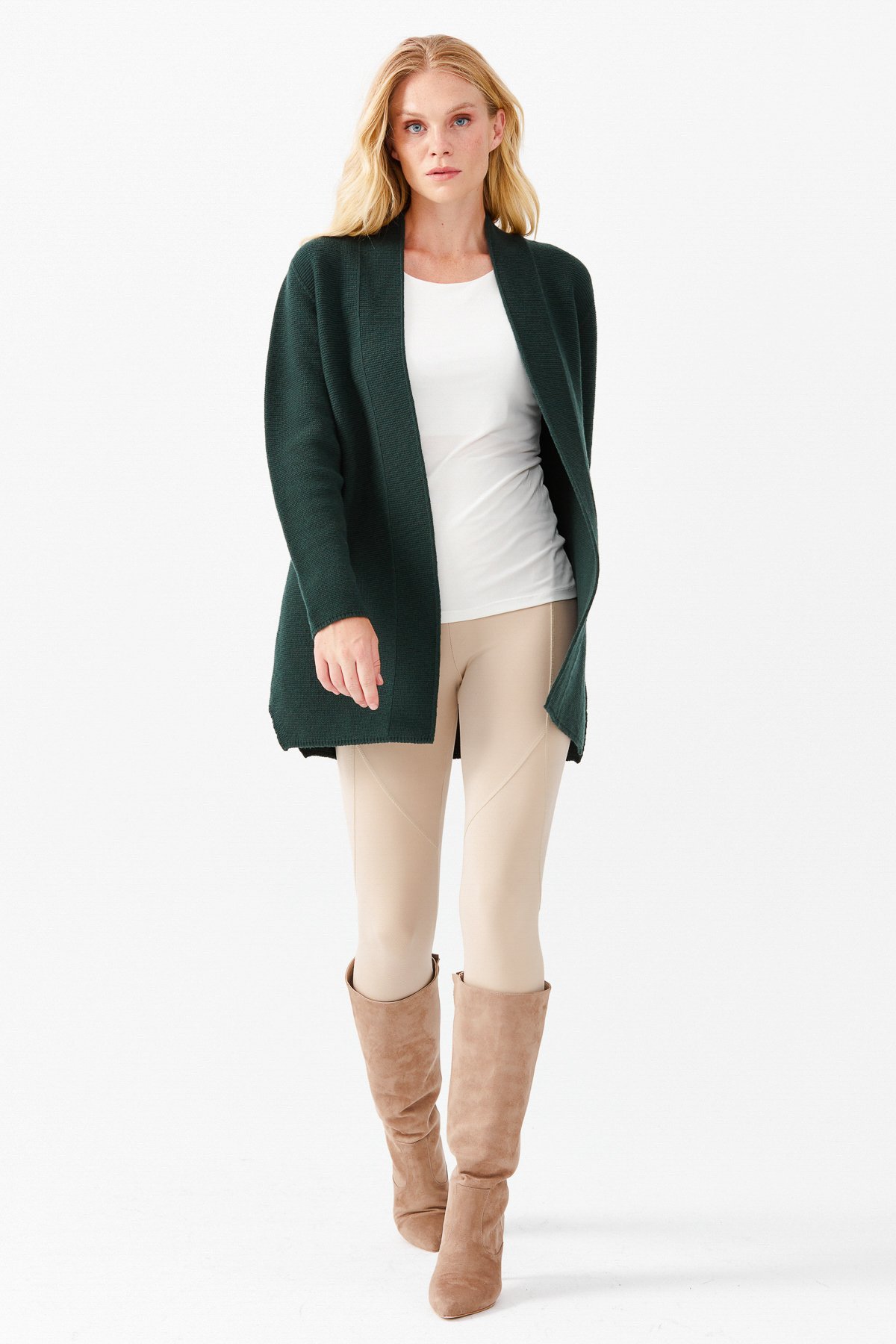 22095Женский жакет нараспашку с разрезом, зеленый