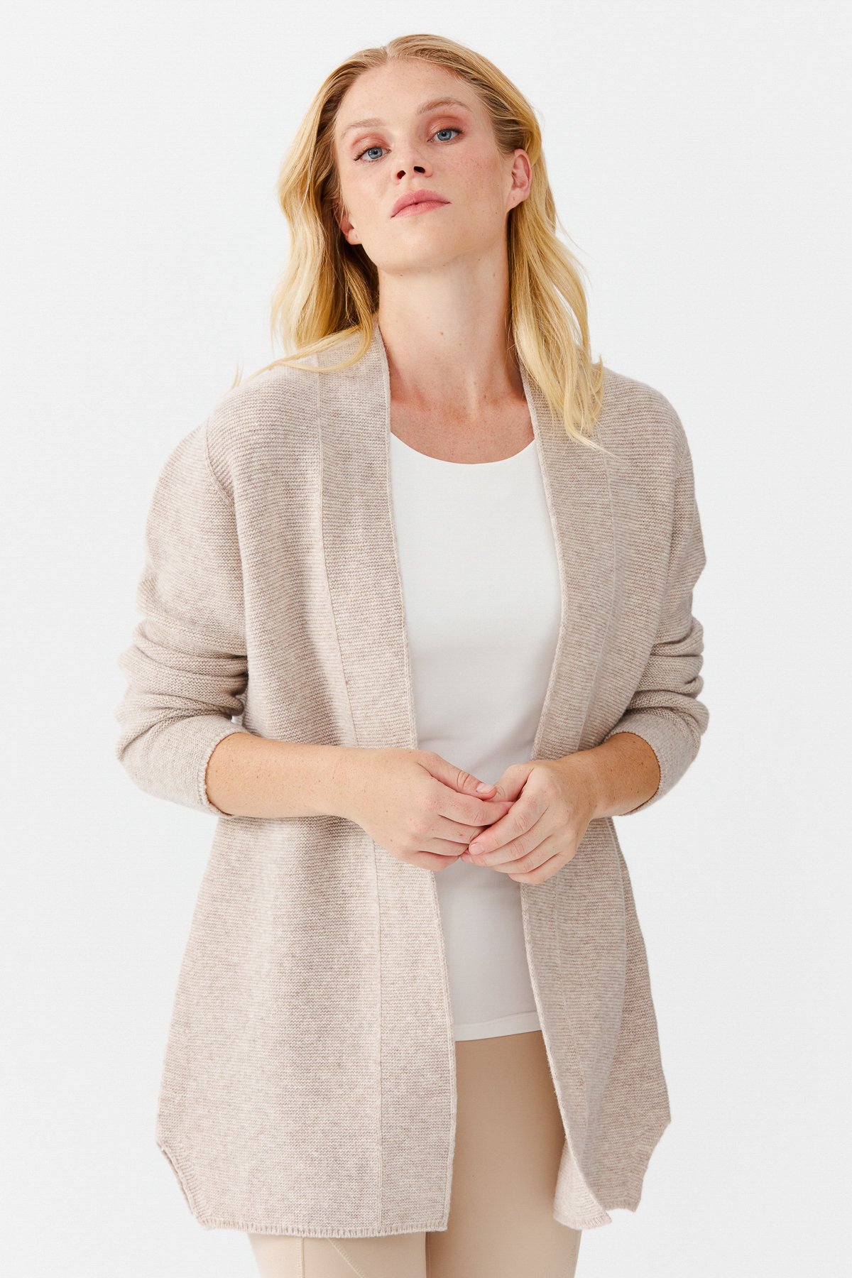 22095Женский жакет нараспашку с разрезом, бежевый