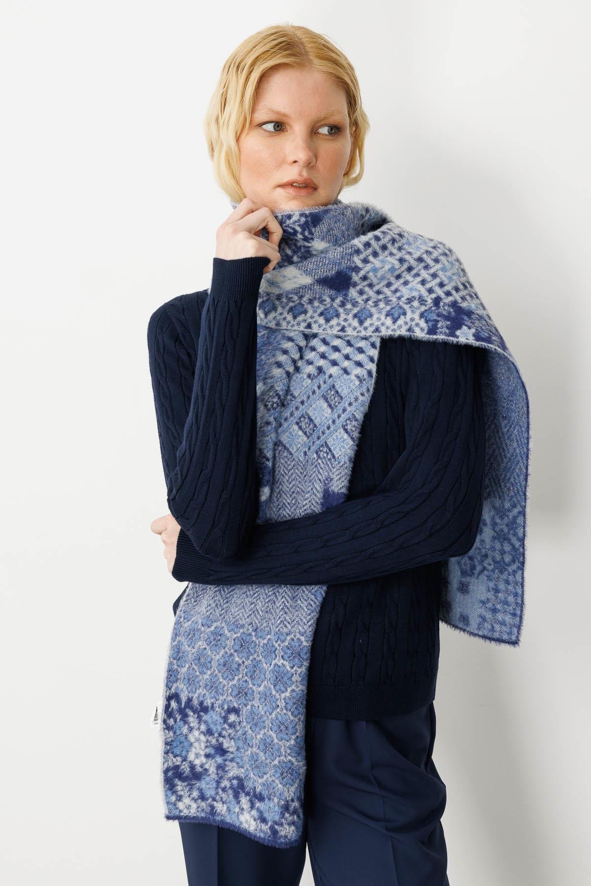 22265Kadın Kırk Yama Desenli Kaşkol 18