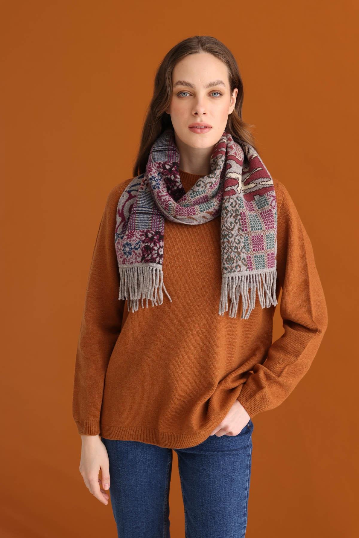 22142Женский шарф с лоскутным дизайном, светло коричневый 