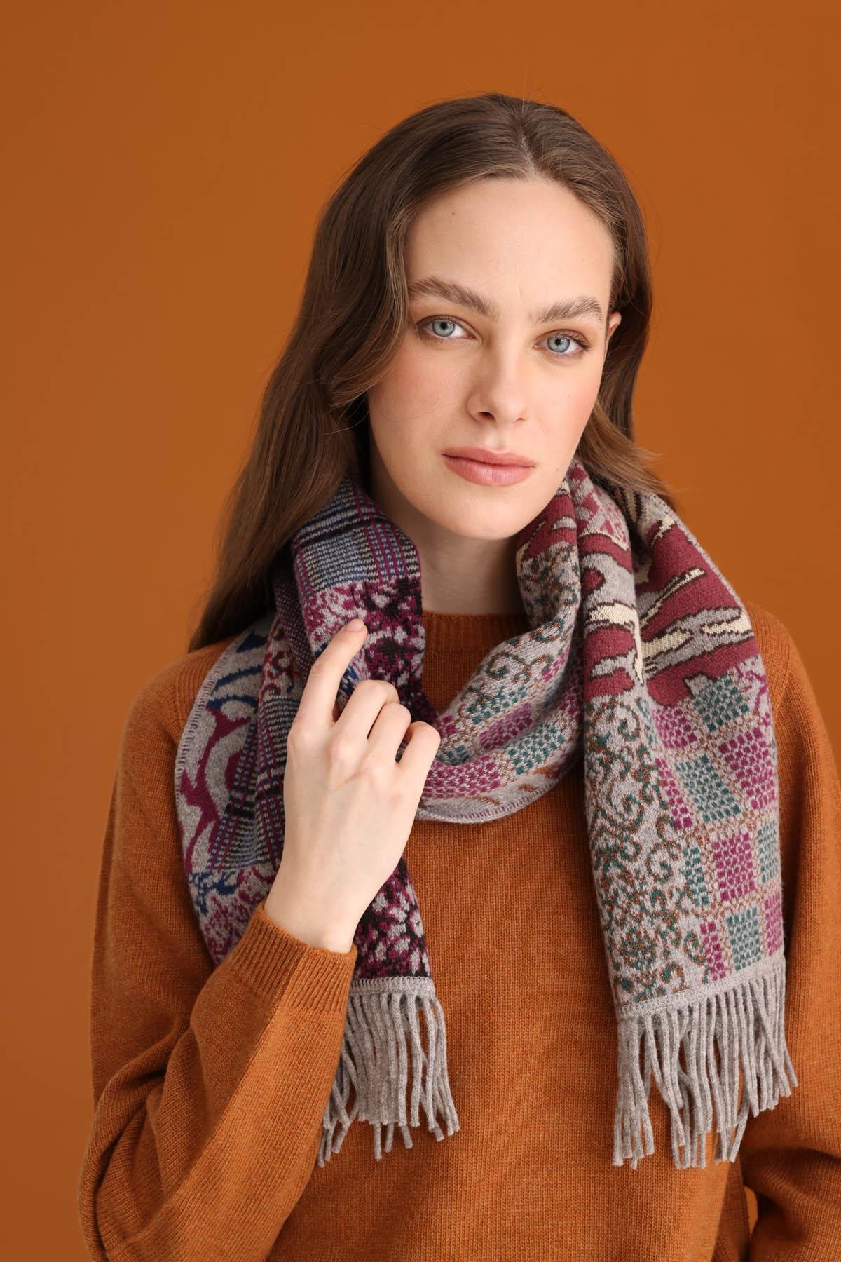 22142Женский шарф с лоскутным дизайном, светло коричневый 