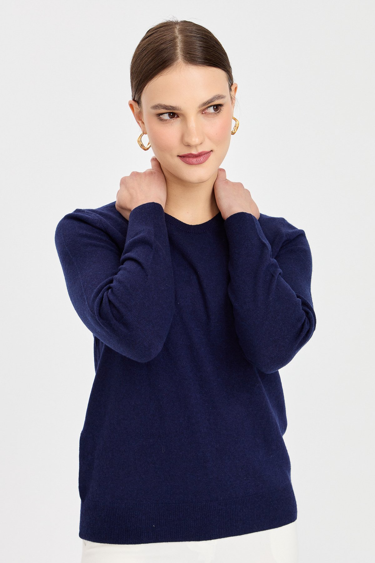 21041Kadın Klasik Bayan Bluz Y.A Lacivert