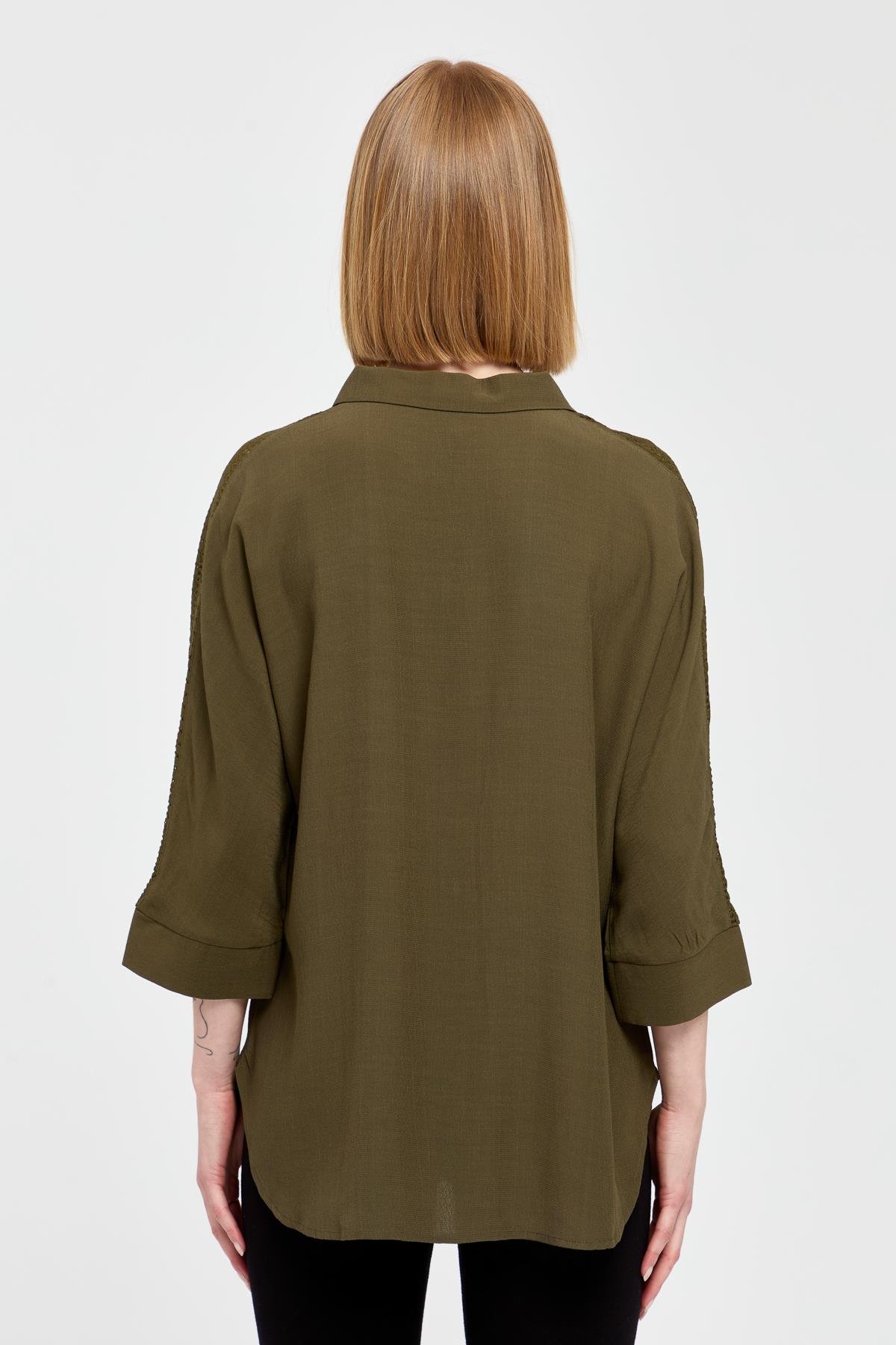 KMY24074Женская рубашка с кружевными полосками на рукавах