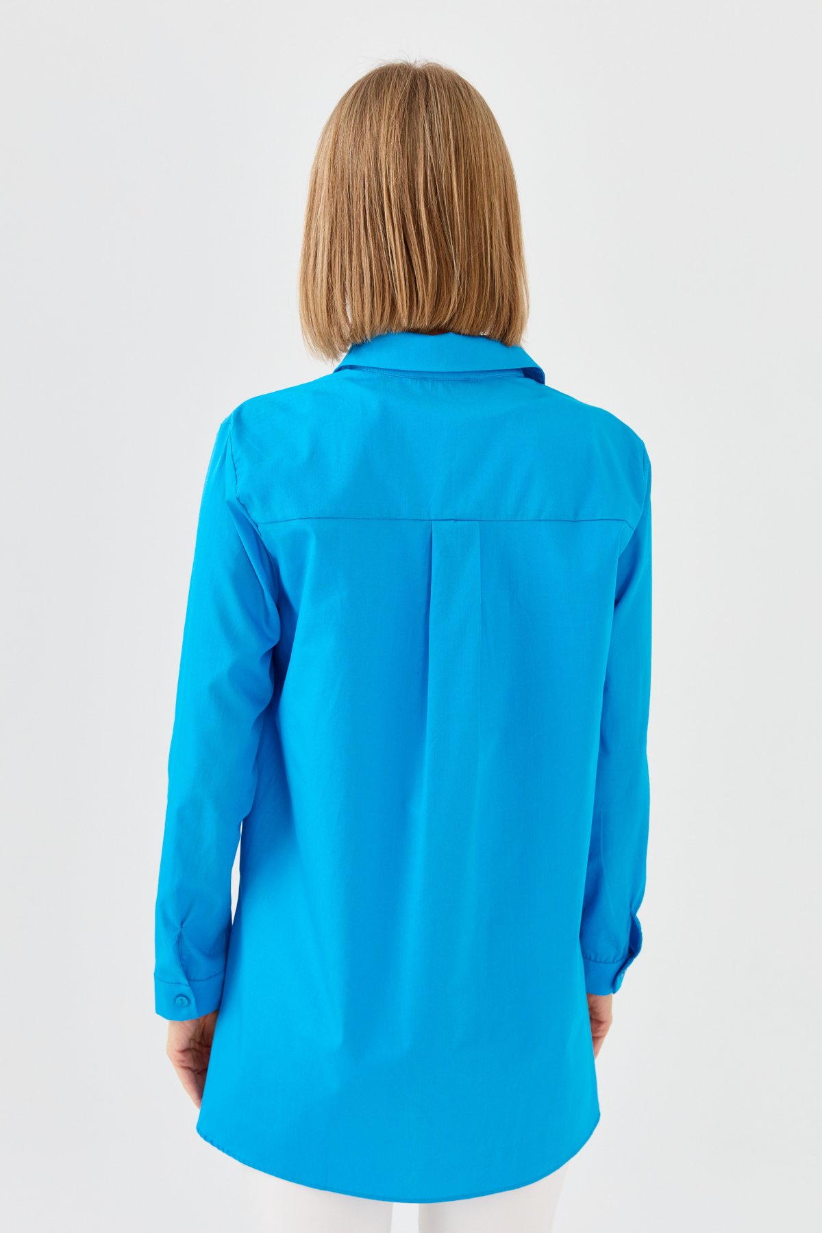 22805Kadın Koton Uzun Gömlek Mavi