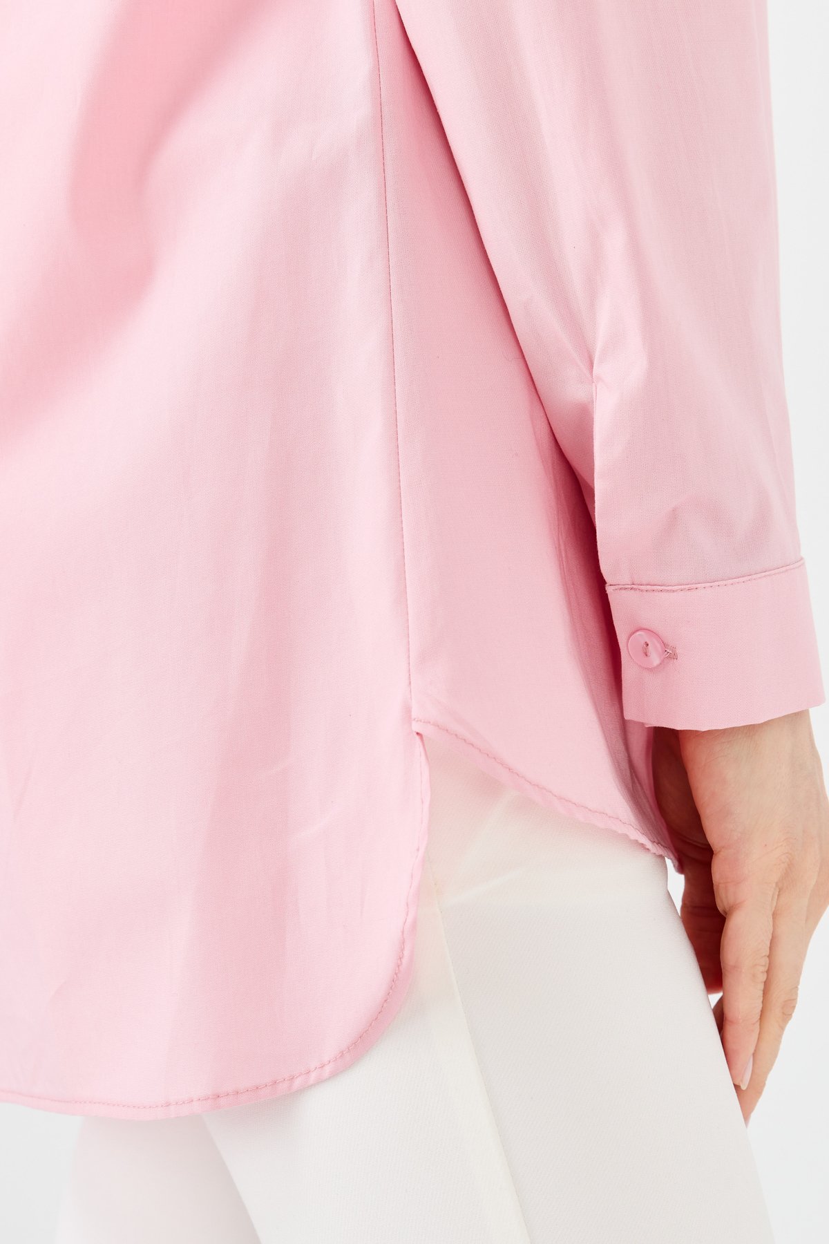 22805Kadın Koton Uzun Gömlek Pudra