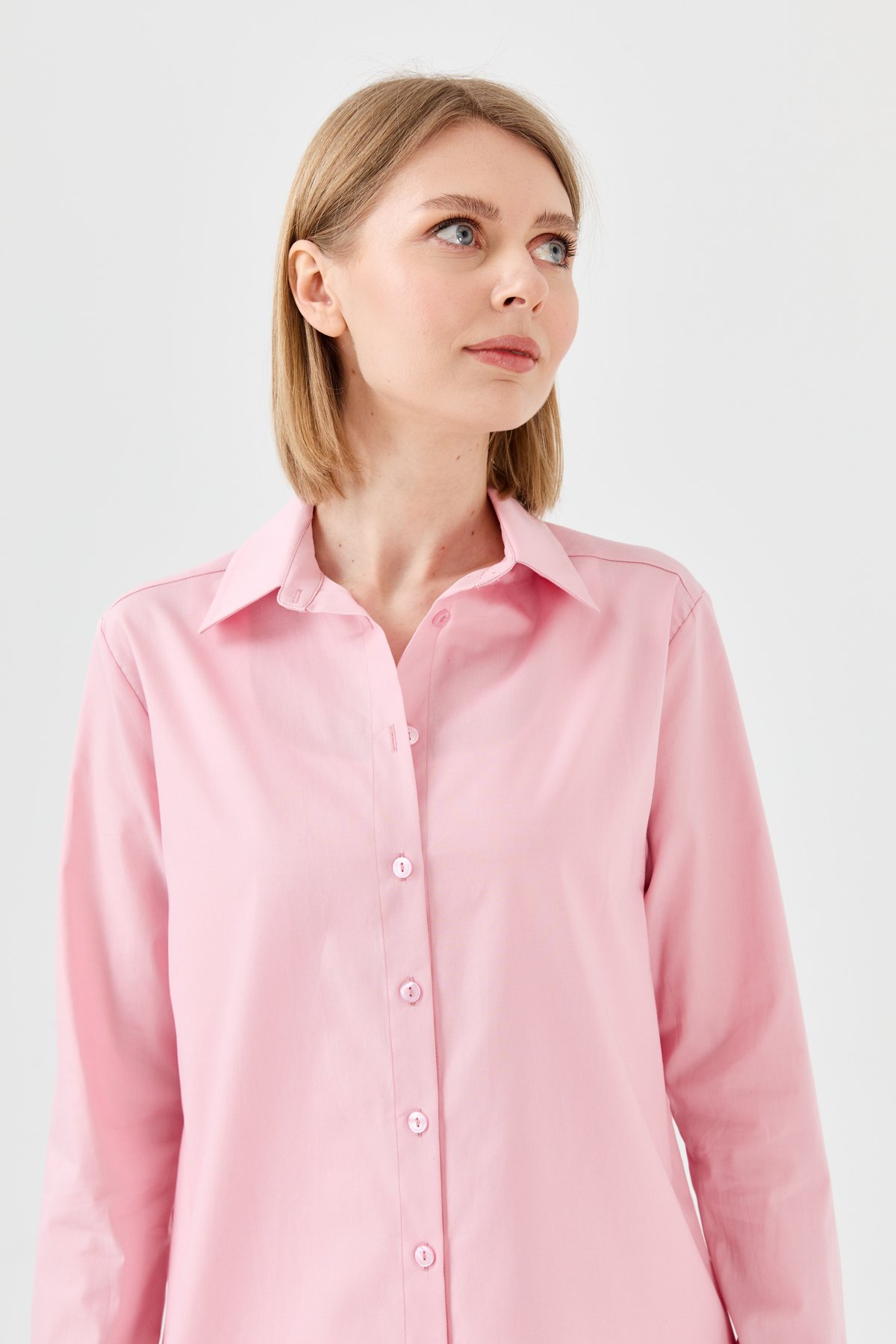 22805Kadın Koton Uzun Gömlek Pudra