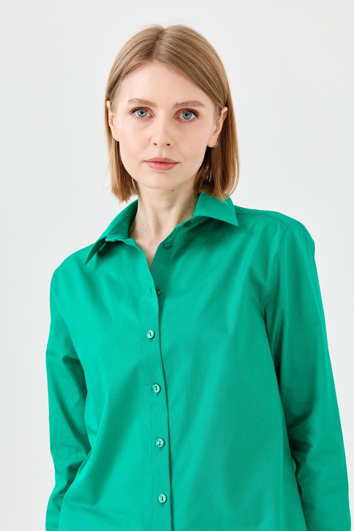 22805Kadın Koton Uzun Gömlek Yeşil