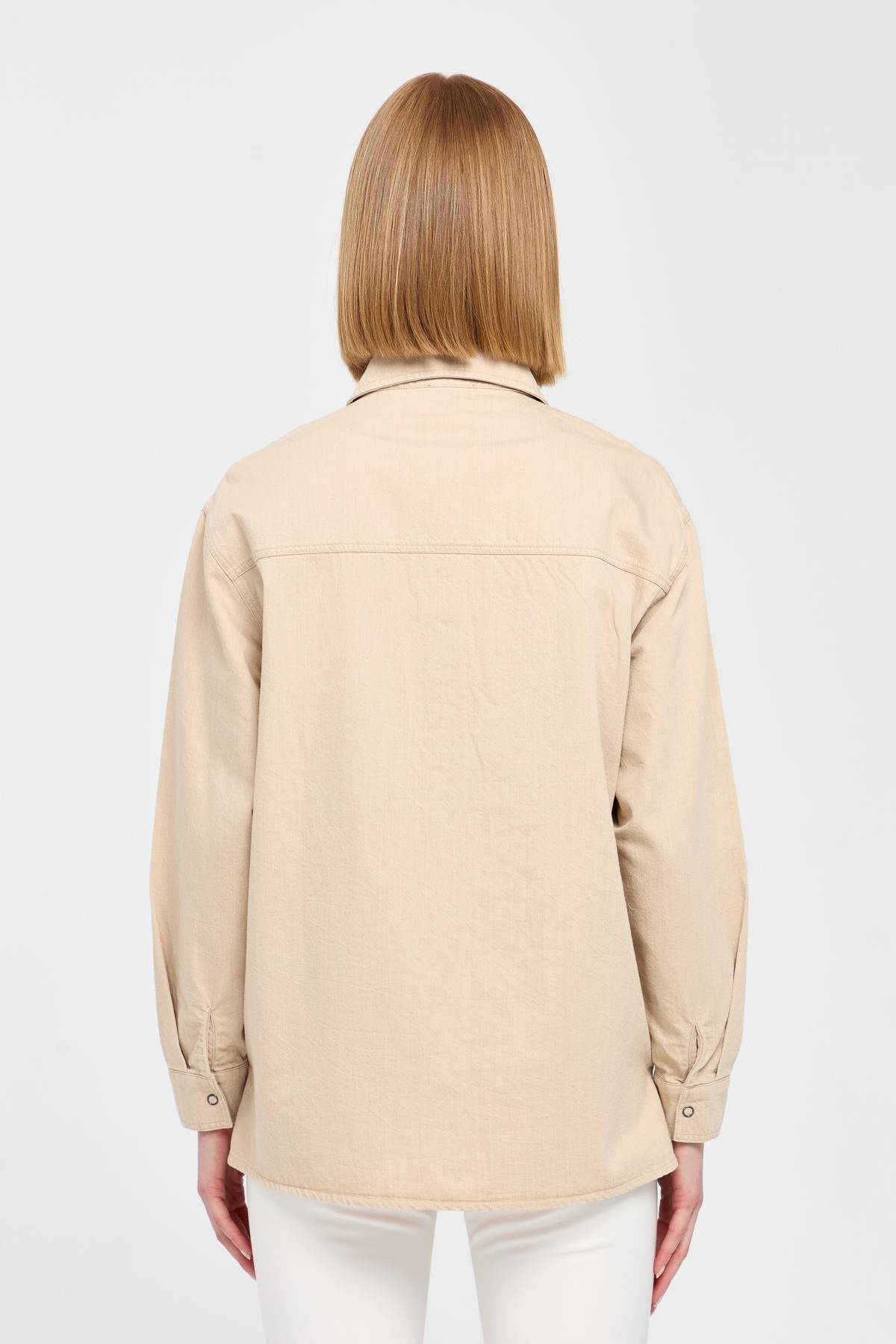 KMY24096Женская хлопковая рубашка с карманами