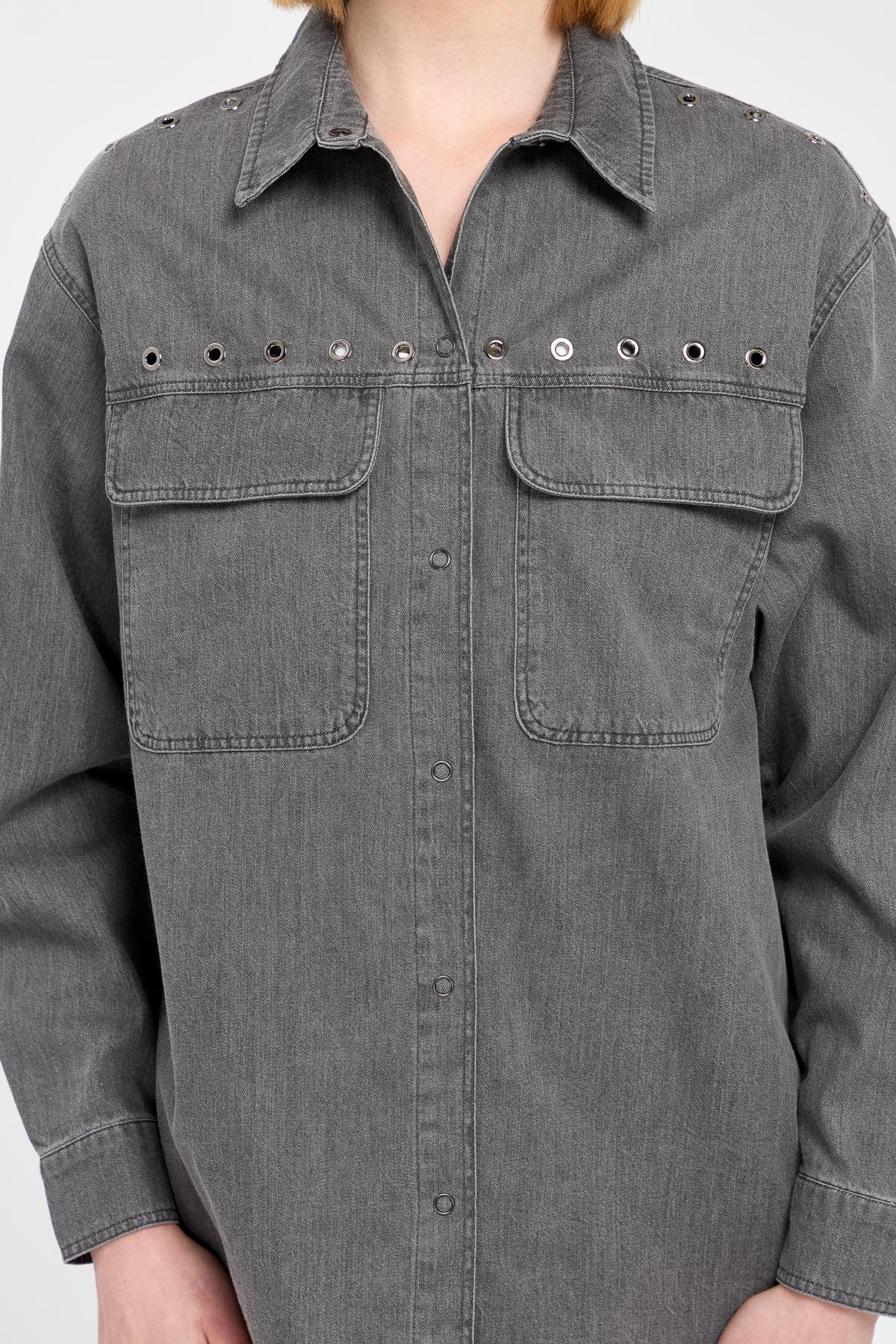 KMY24096Женская хлопковая рубашка с карманами