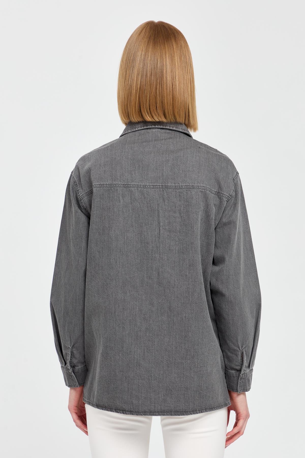 KMY24096Женская хлопковая рубашка с карманами