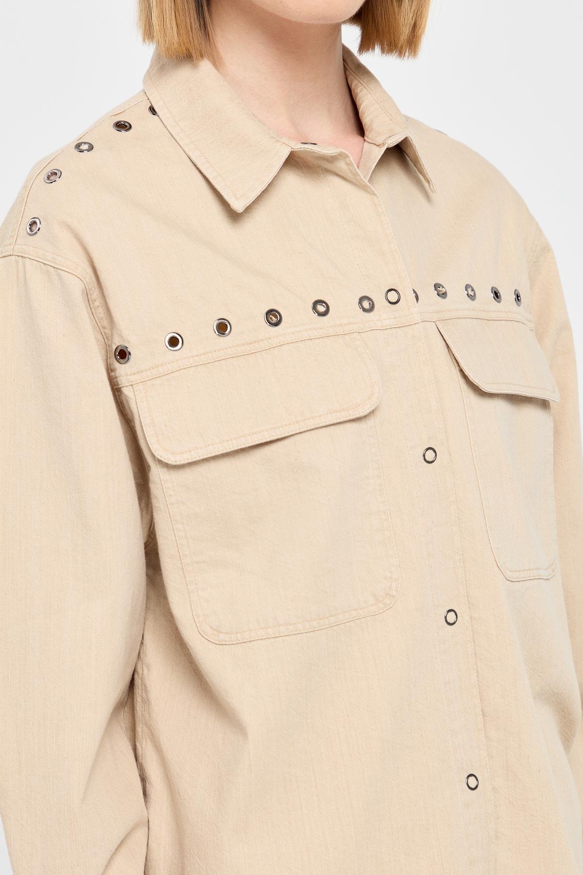 KMY24096Женская хлопковая рубашка с карманами