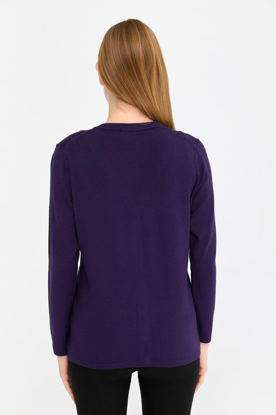 20008Kadın Likralı Basic Uzun Kollu V Yaka Hırka K.Mor