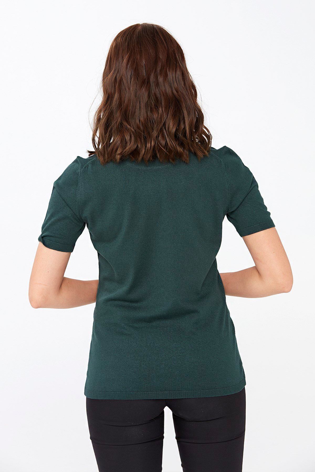 20346Kadın Likralı Kısa Kollu Tam Balıkçı Bluz  Neftı