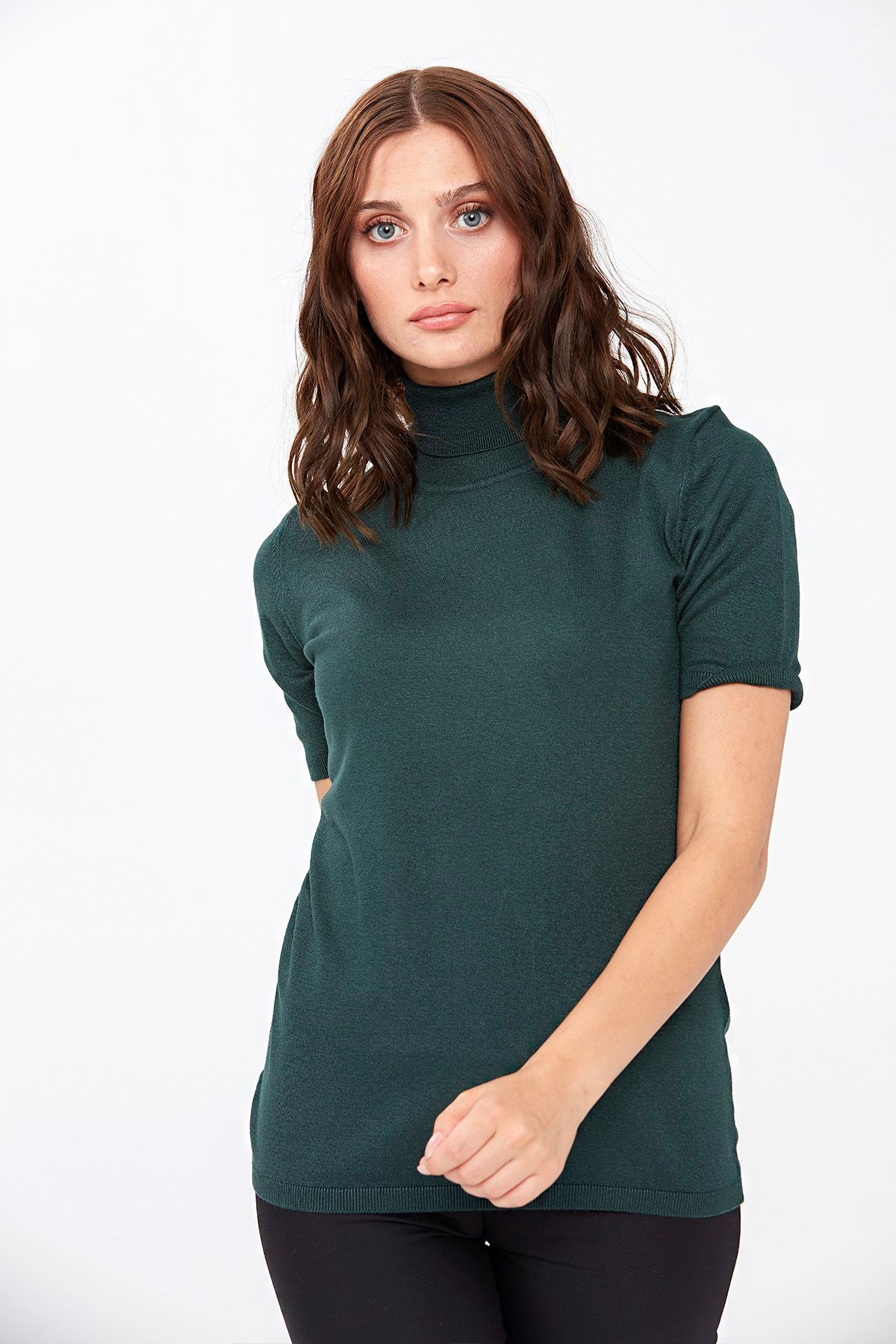 20346Kadın Likralı Kısa Kollu Tam Balıkçı Bluz  Neftı