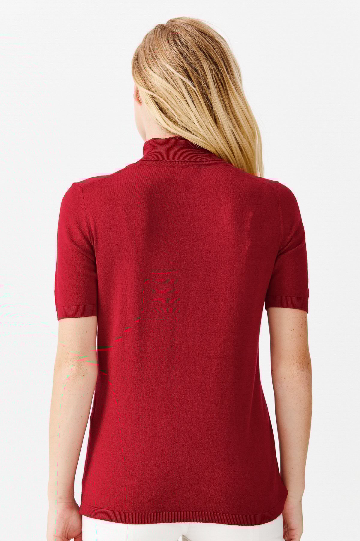 20346Женская блузка с водолазкой из лайкры ТЕМНО-КРАСНЫЙ