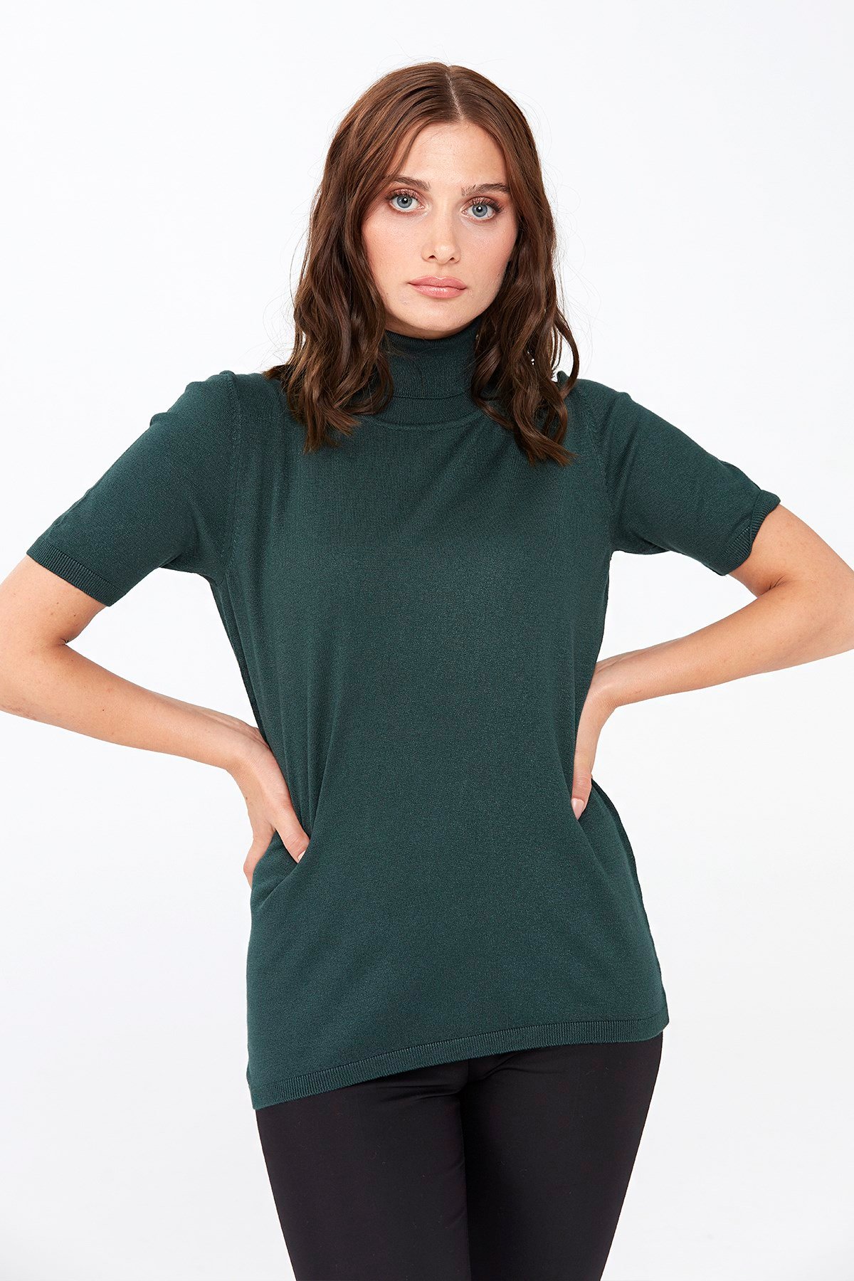 20346Kadın Likralı Kısa Kollu Tam Balıkçı Bluz  Neftı