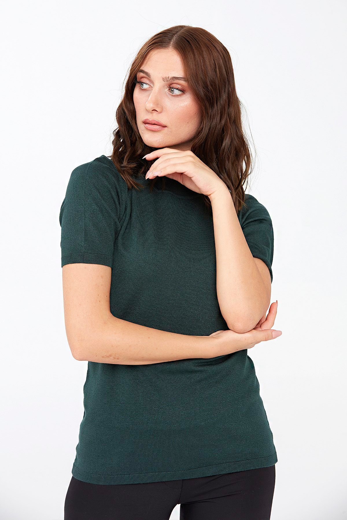 20346Kadın Likralı Kısa Kollu Tam Balıkçı Bluz  Neftı