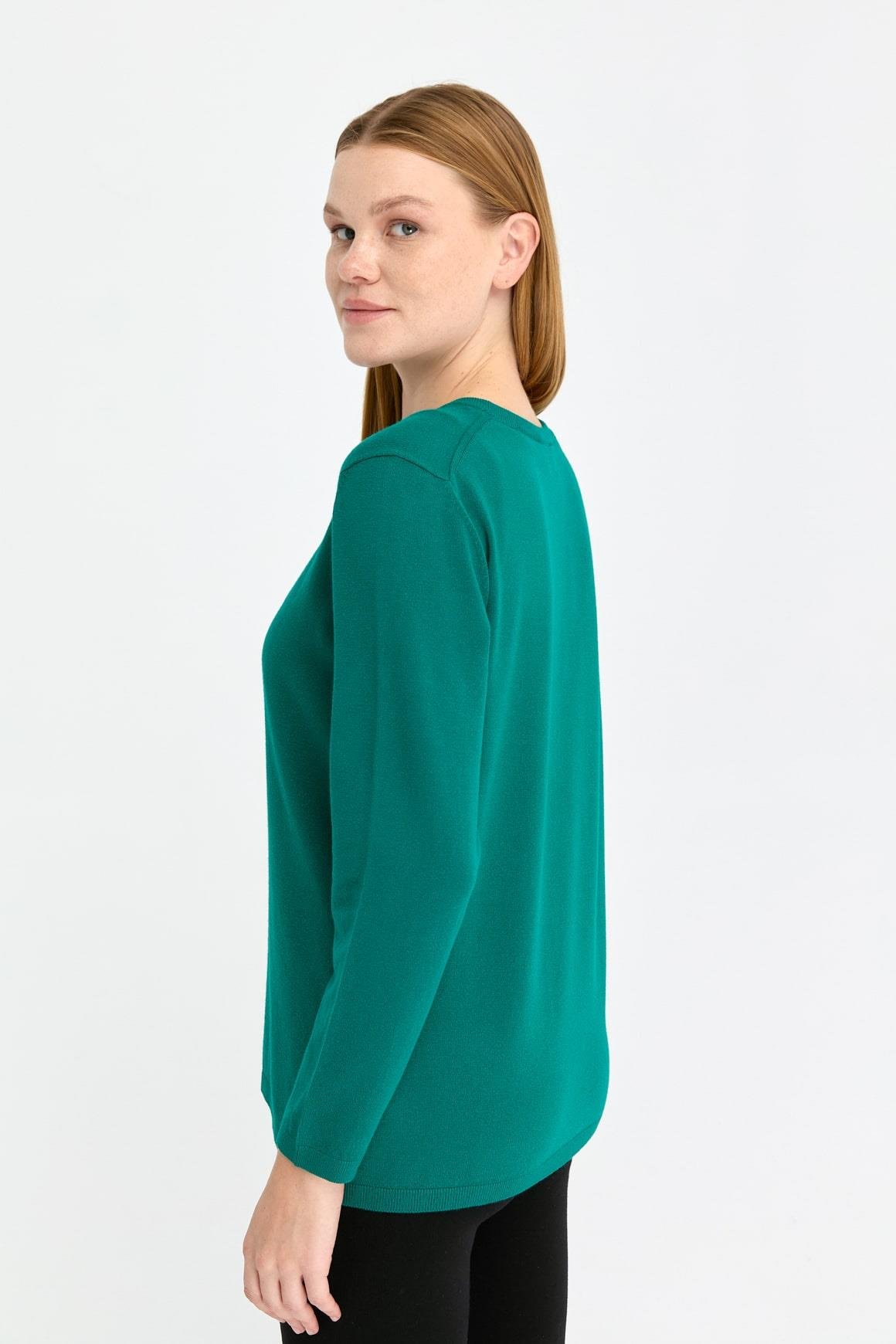 20015Kadın Likralı Uzun Kol Basic Sıfır Yaka Bluz A.Ö.Başı