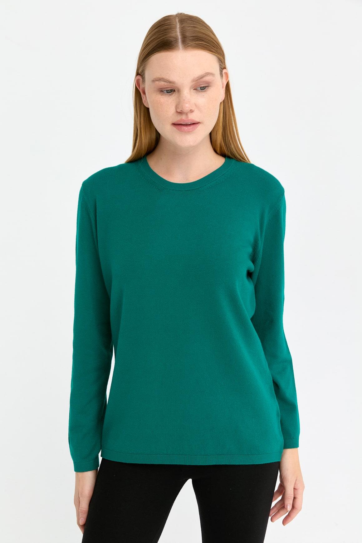 20015Kadın Likralı Uzun Kol Basic Sıfır Yaka Bluz A.Ö.Başı