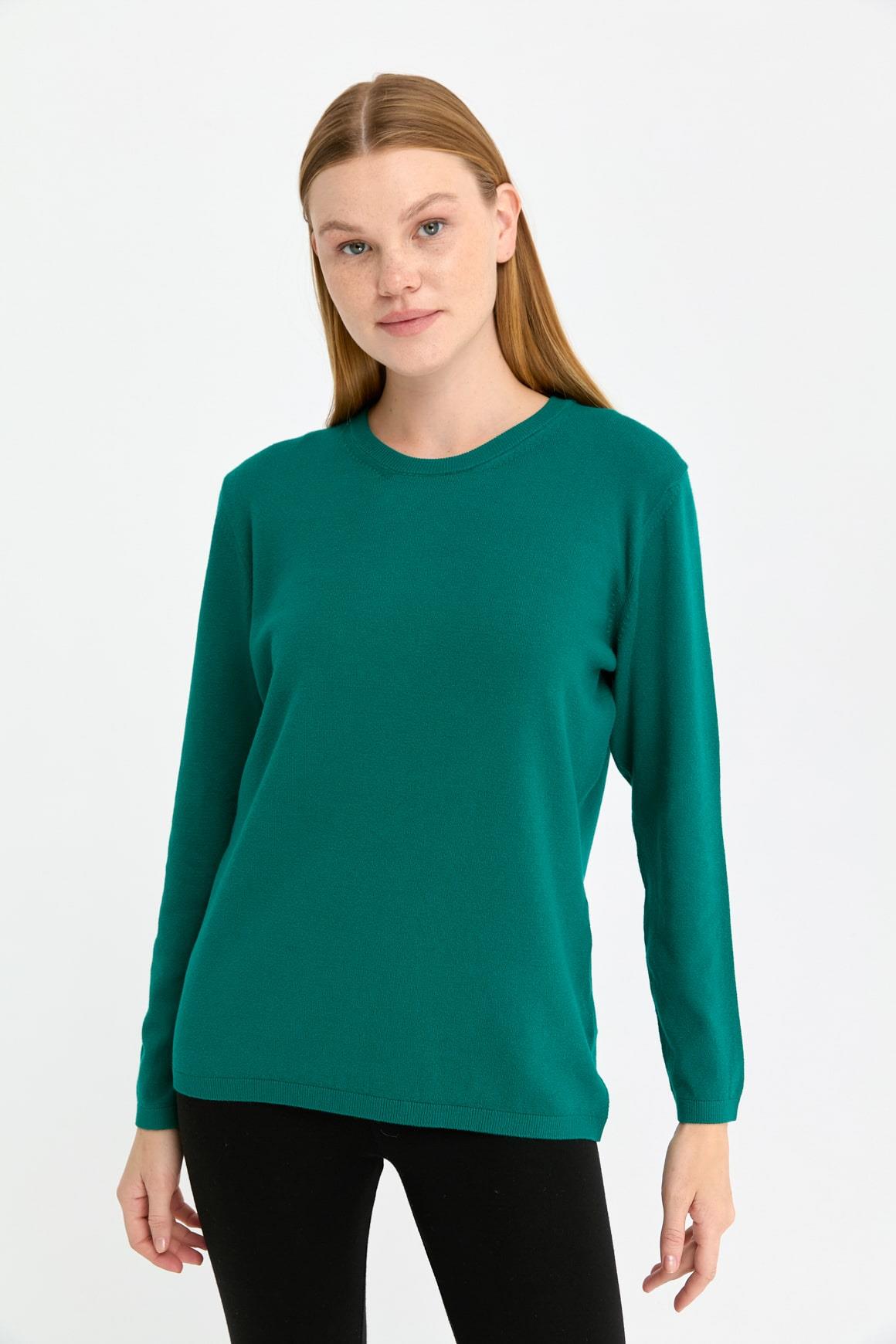 20015Kadın Likralı Uzun Kol Basic Sıfır Yaka Bluz A.Ö.Başı