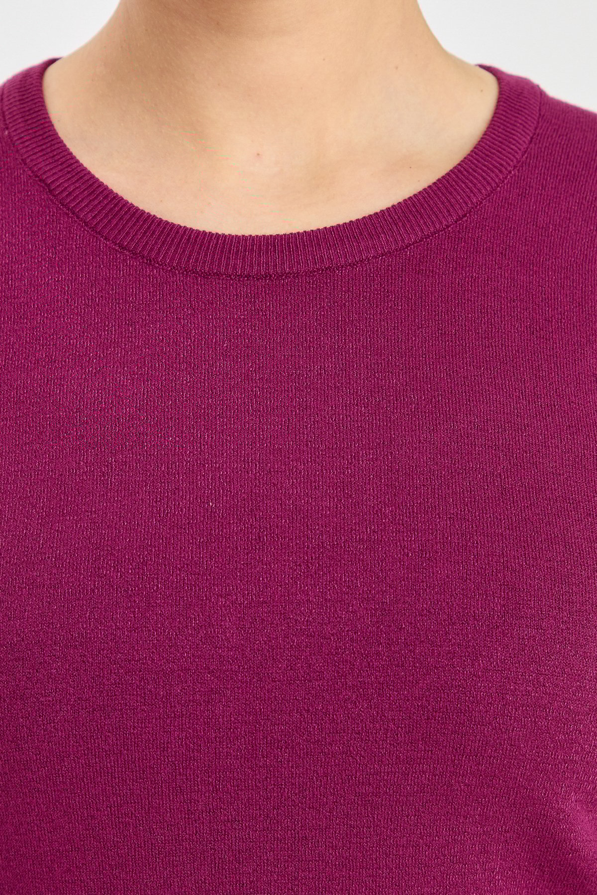 20015Kadın Likralı Uzun Kol Basic Sıfır Yaka Bluz Mürdüm