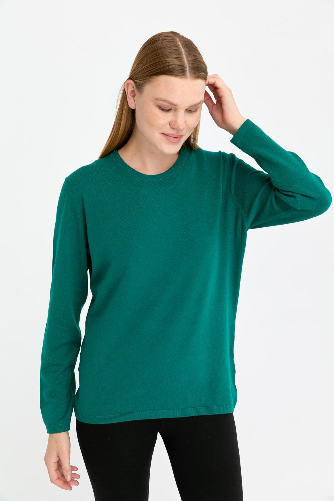 20015Kadın Likralı Uzun Kol Basic Sıfır Yaka Bluz A.Ö.Başı