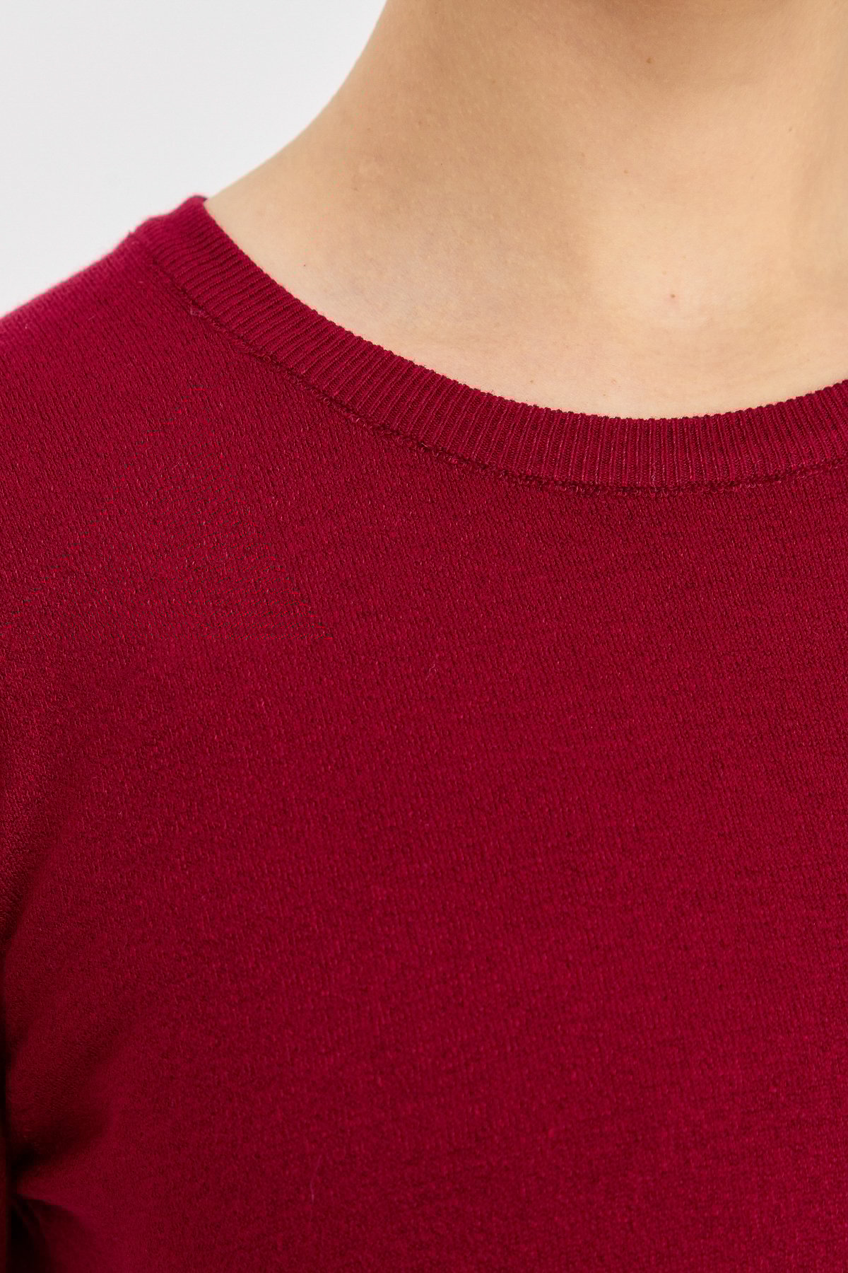 20015Kadın Likralı Uzun Kol Basic Sıfır Yaka Bluz Vişne