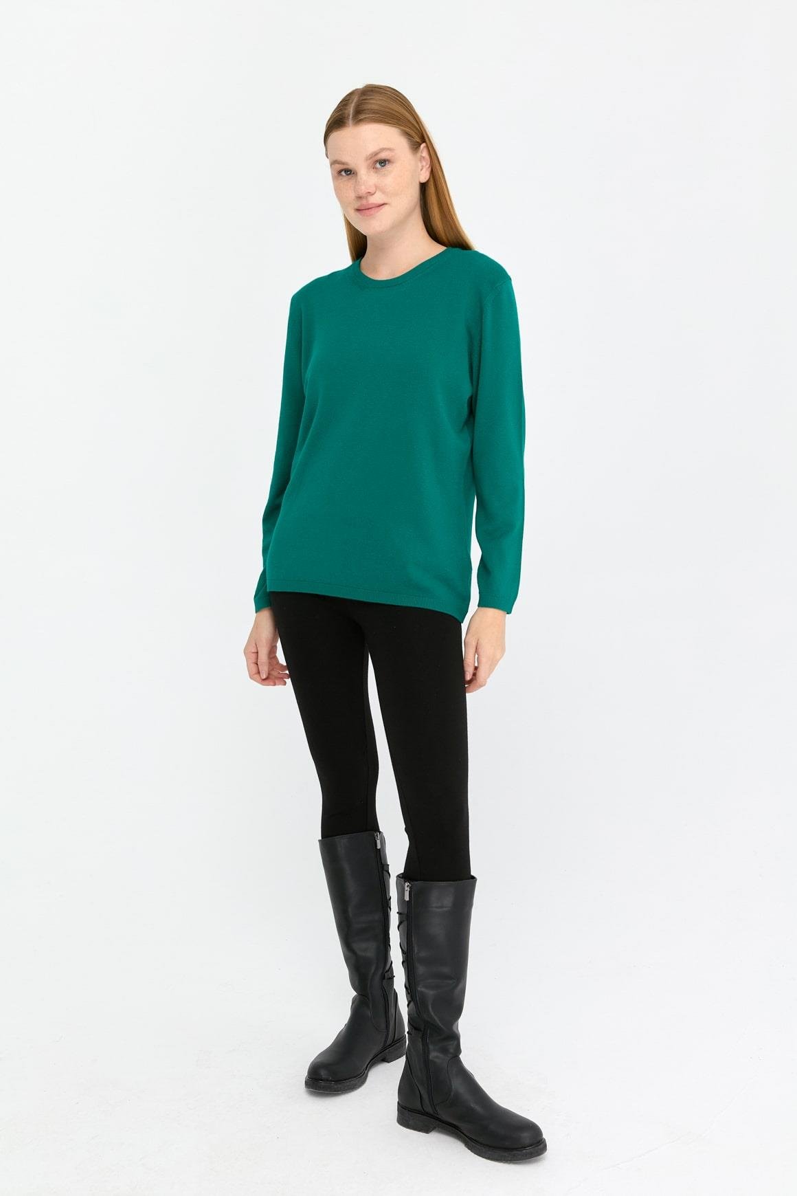 20015Kadın Likralı Uzun Kol Basic Sıfır Yaka Bluz A.Ö.Başı