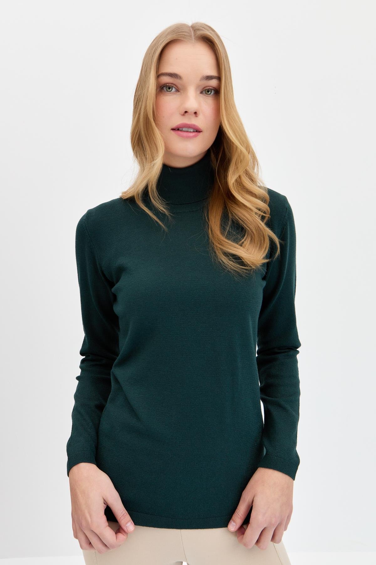 20017Kadın Likralı Uzun Kollu Basic Tam Balıkçı Bluz Nefti