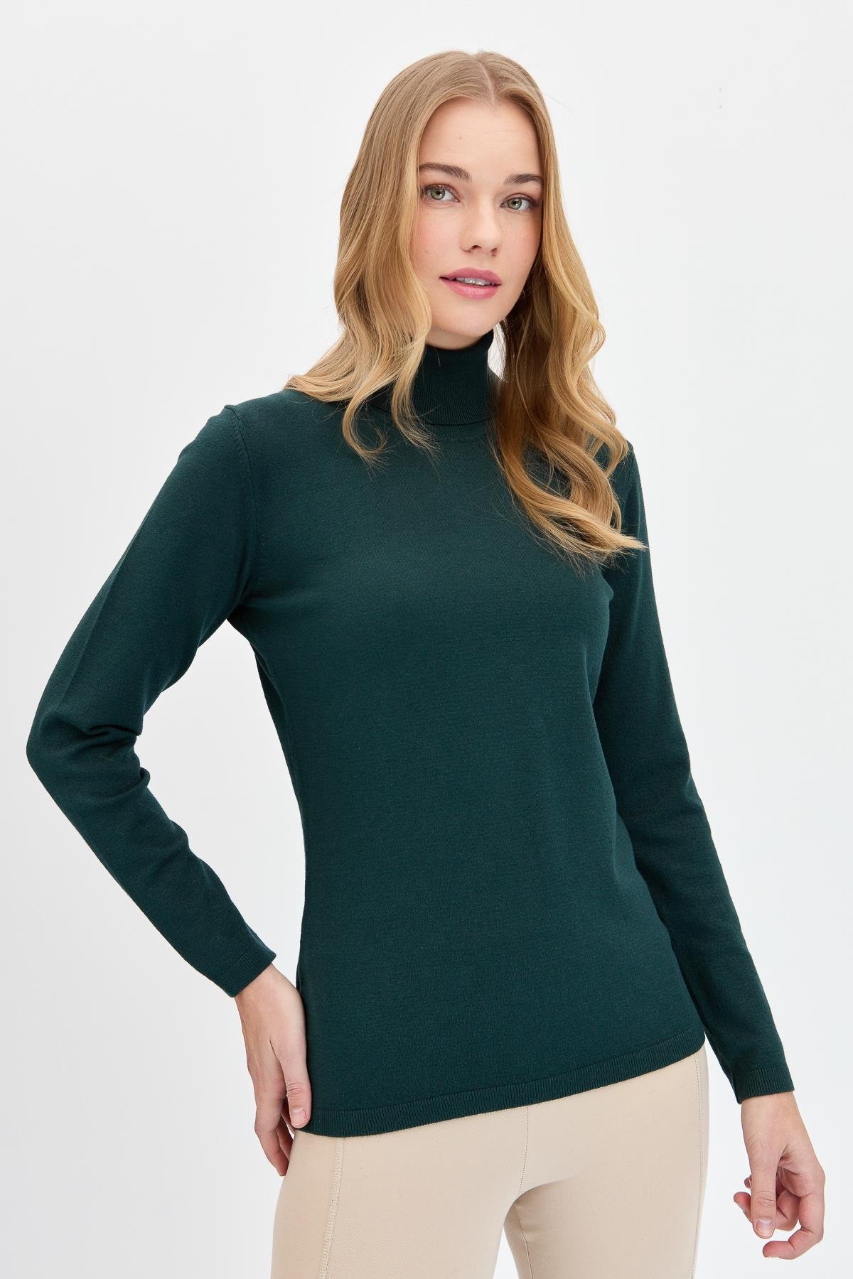 20017Kadın Likralı Uzun Kollu Basic Tam Balıkçı Bluz Nefti