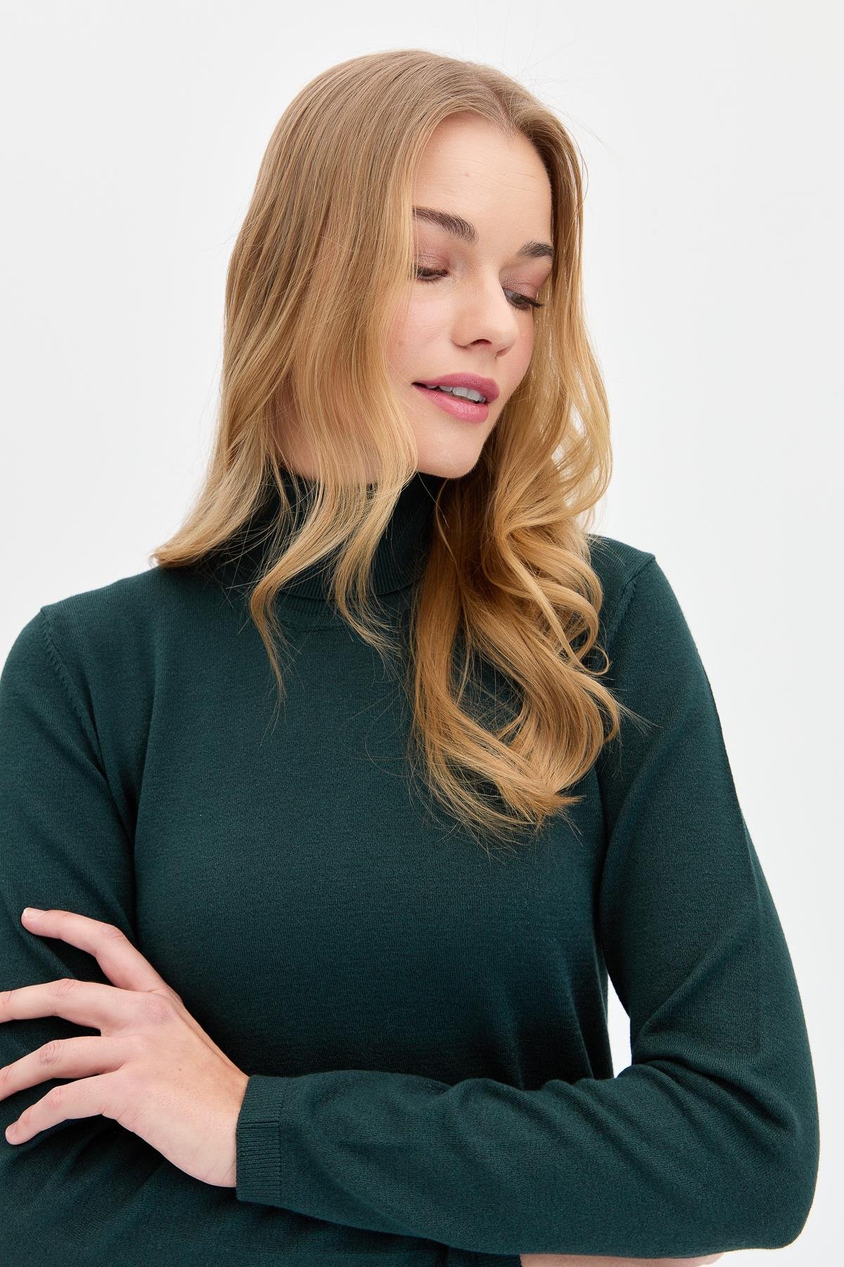 20017Kadın Likralı Uzun Kollu Basic Tam Balıkçı Bluz Nefti