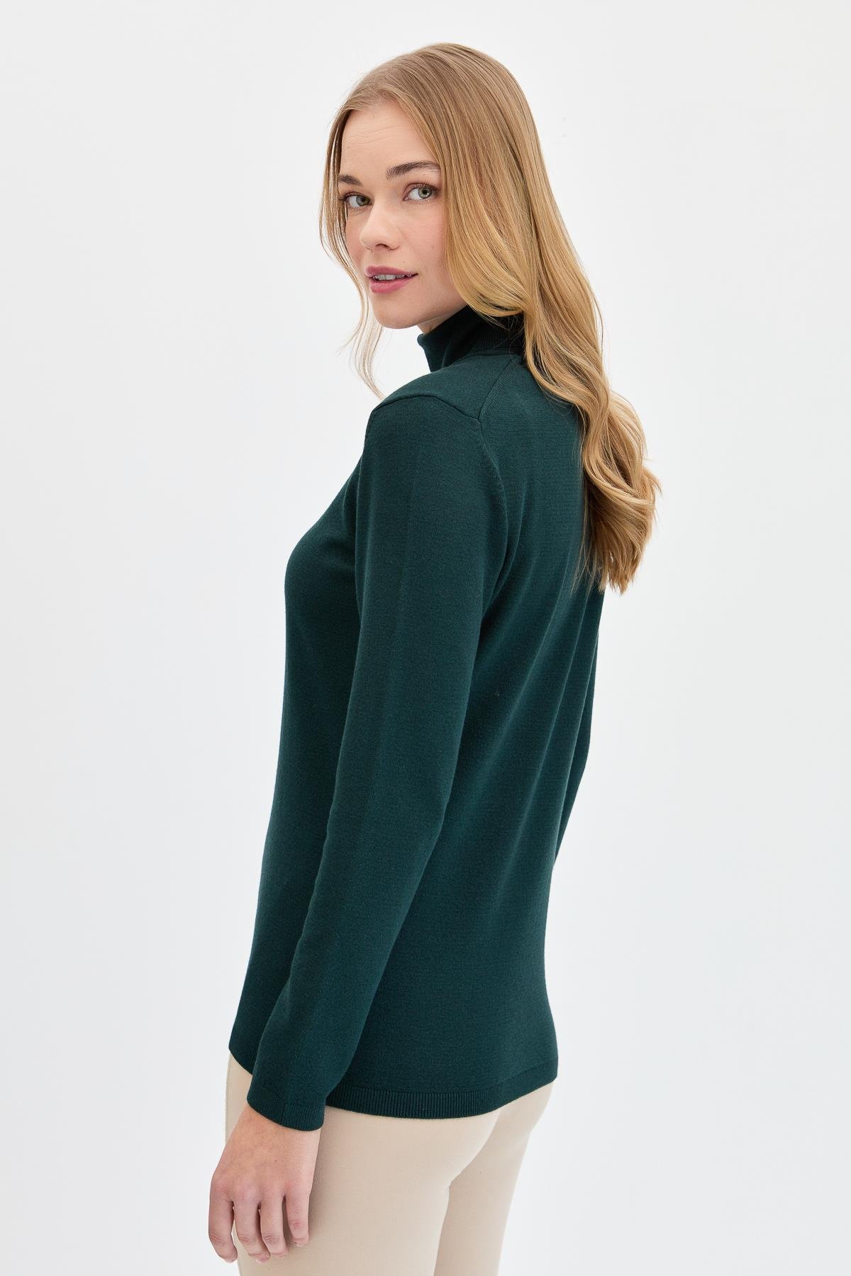 20017Kadın Likralı Uzun Kollu Basic Tam Balıkçı Bluz Nefti