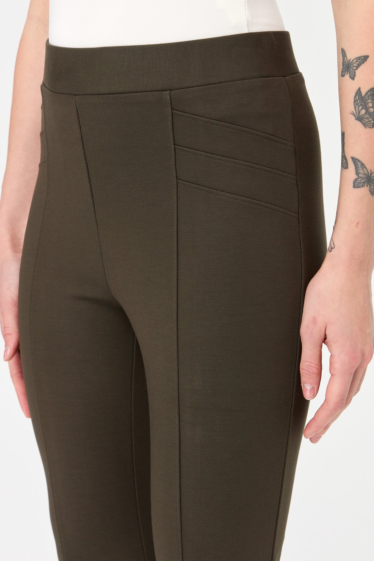 KMKPT001Kadın Nervürlü Tayt Pantolon Haki