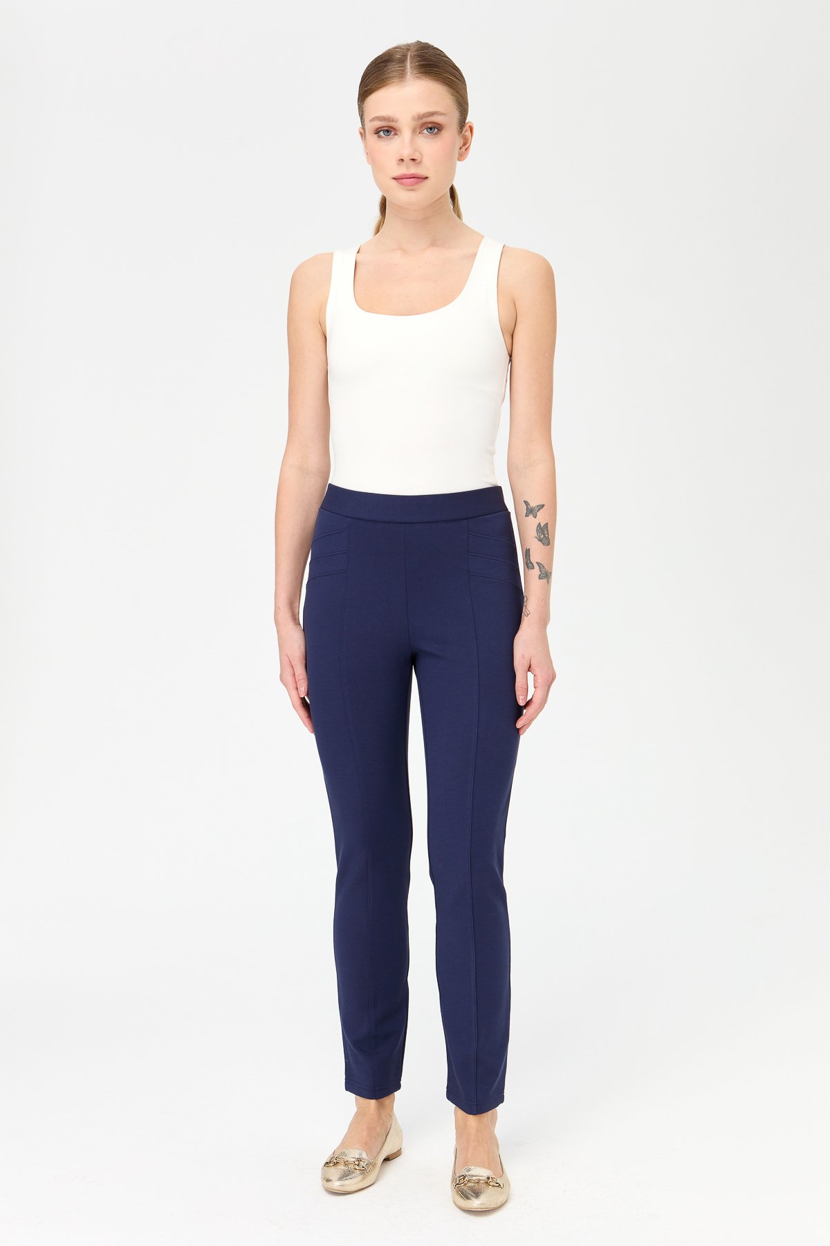 KMKPT001Kadın Nervürlü Tayt Pantolon Lacivert