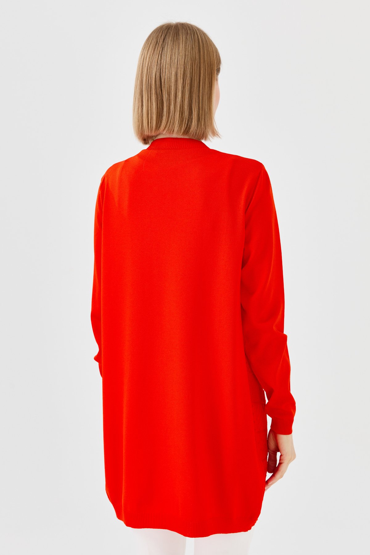 23351Kadın Önü Ajurlu Uzun Yazlık Hırka Kırmızı