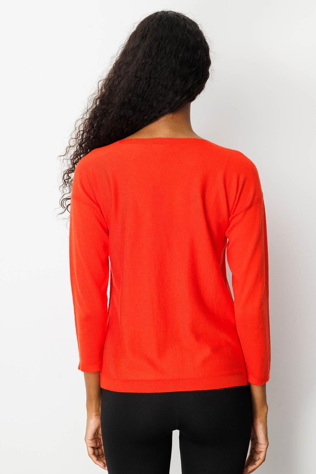 25254Kadın Önü Baklavalı Yan Örgü Kazak Mercan