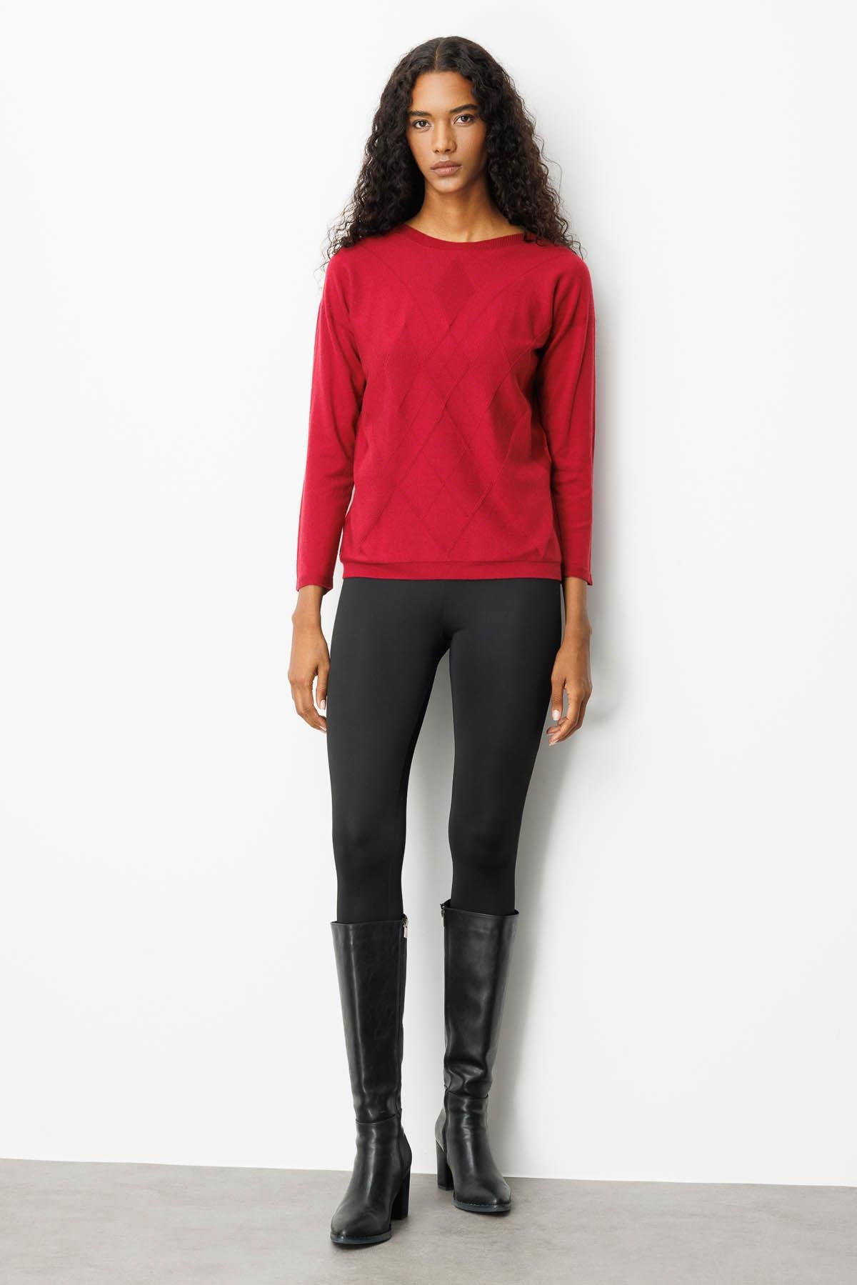 25254Kadın Önü Baklavalı Yan Örgü Kazak V.Çürüğü