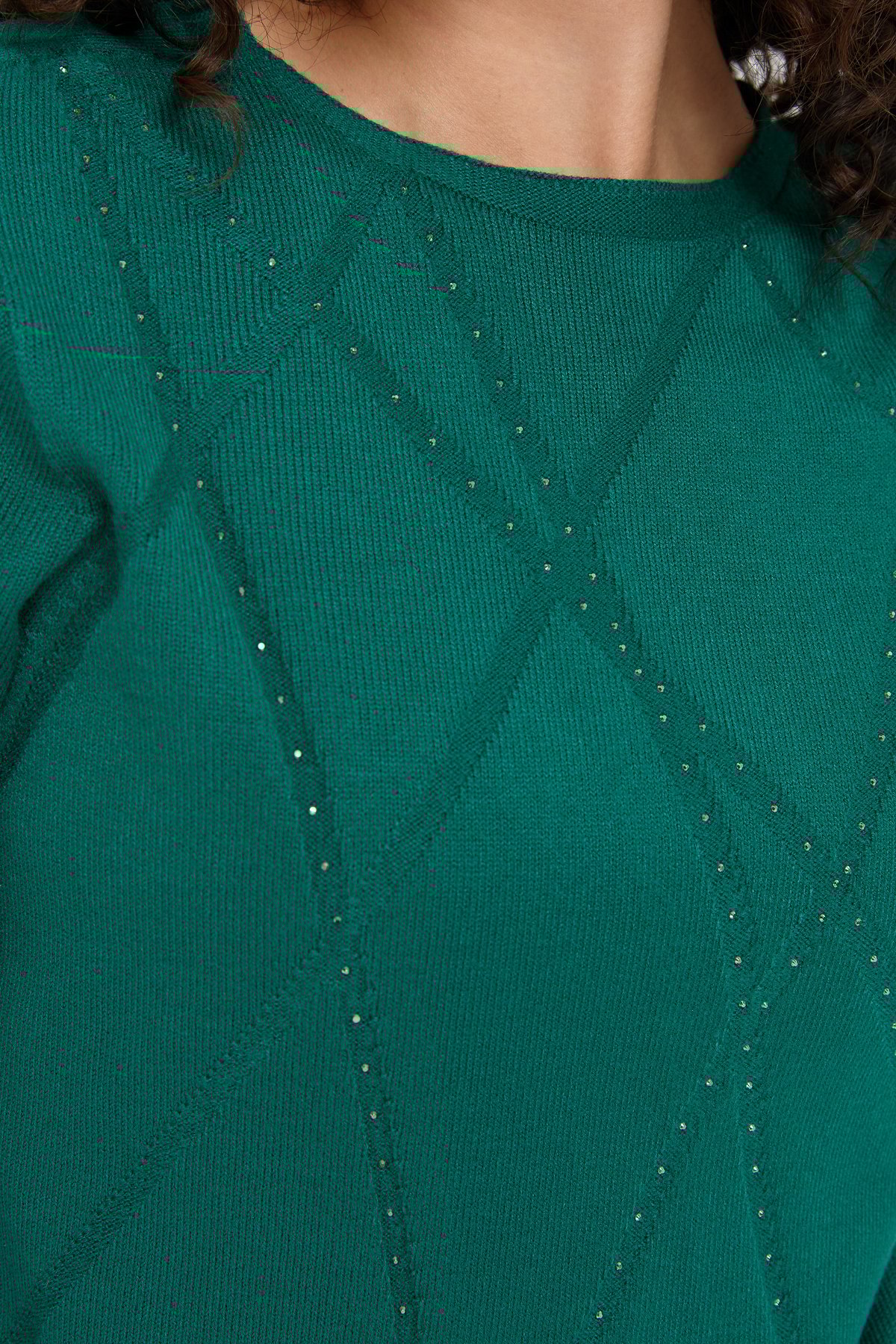 24190Kadın Önü Çapraz Desenli Taşlı Dikişsiz Kazak Ö.Başı