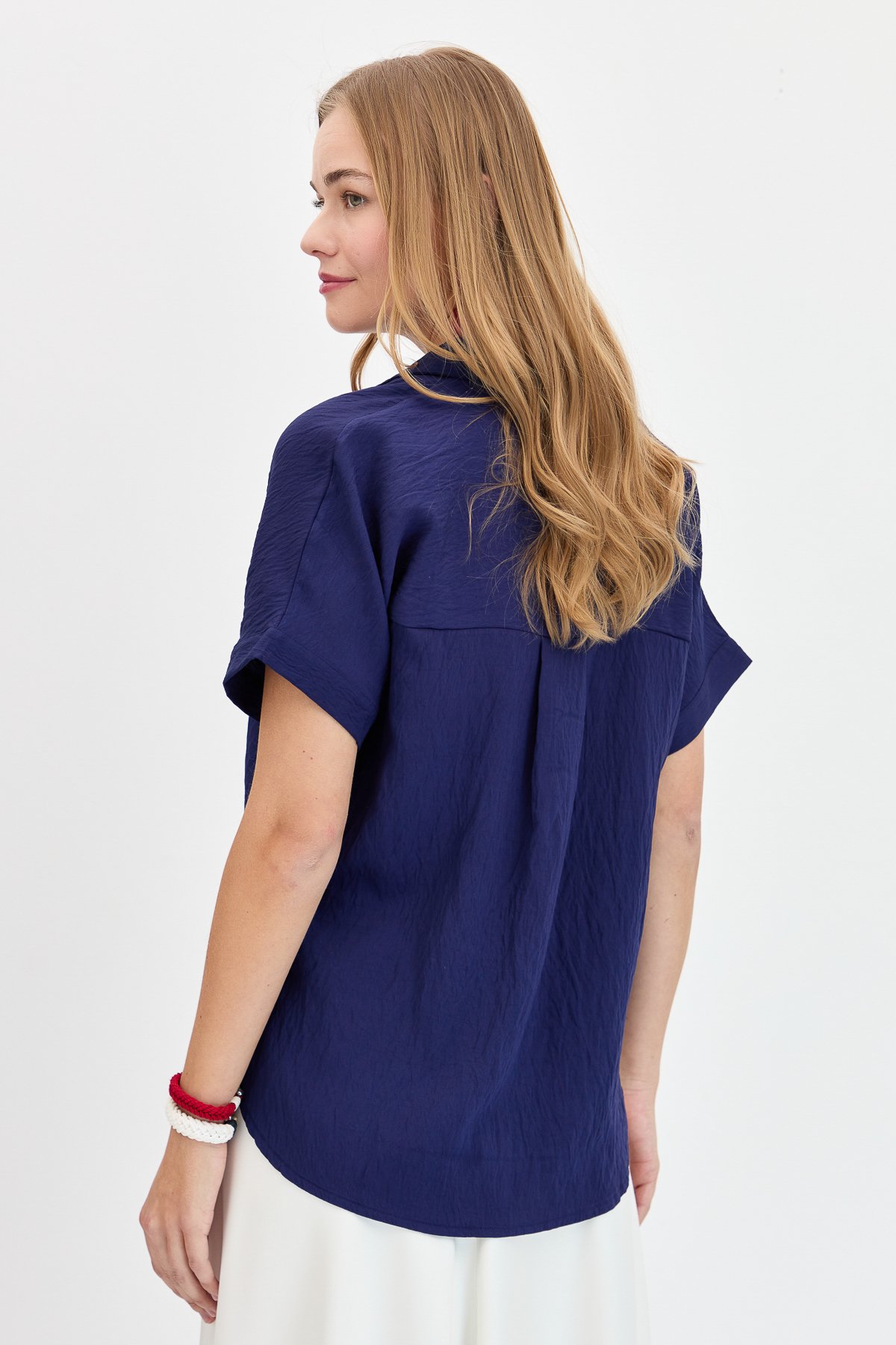23459Kadın Önü Tokalı Bluz Lacivert