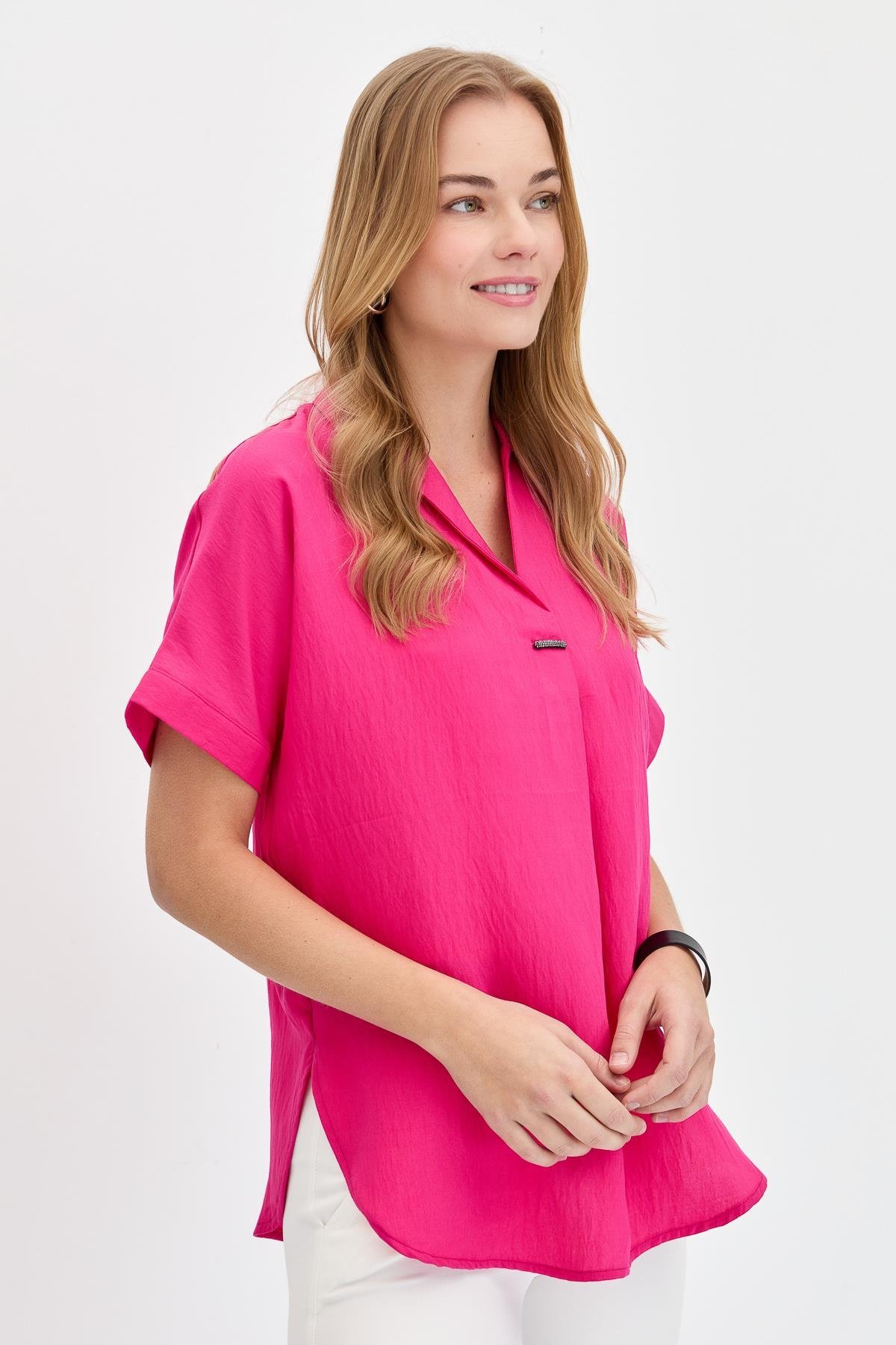 23459Kadın Önü Tokalı Bluz Pembe