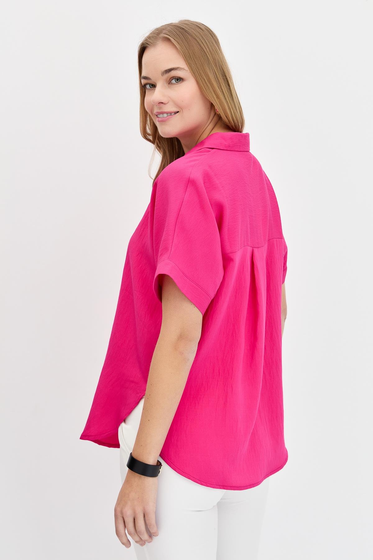 23459Kadın Önü Tokalı Bluz Pembe