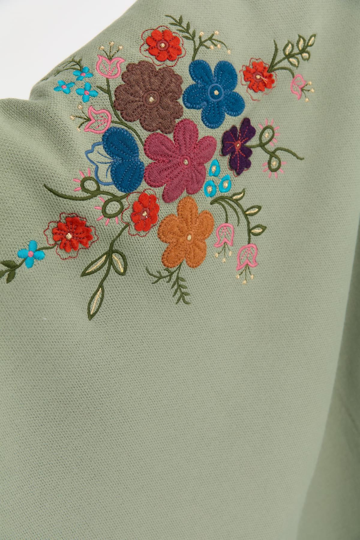 24030Kadın Ortası Çiçek İşlemeli Şal Çağla