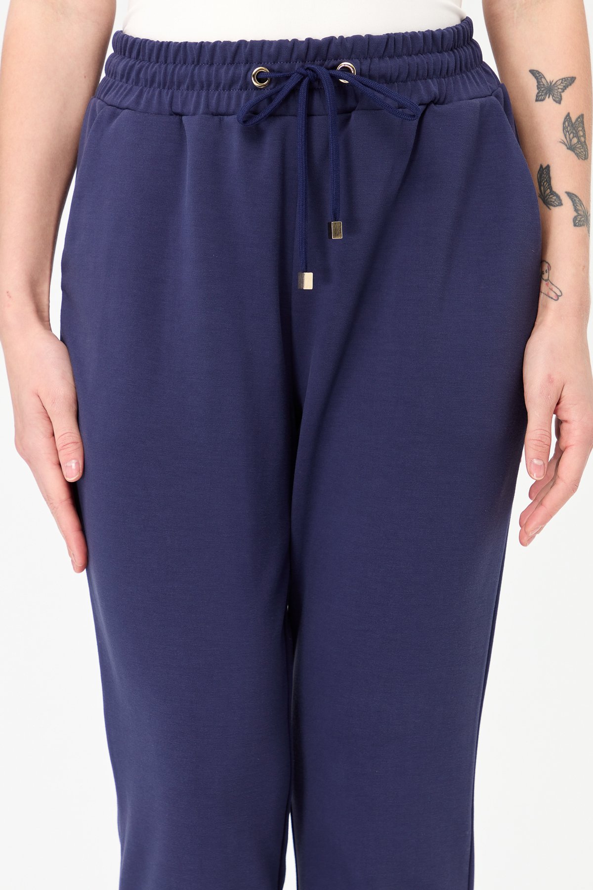 KMK23007Kadın Paça Arkası Lastikli Cepli Eşofman Pantolon Lacivert