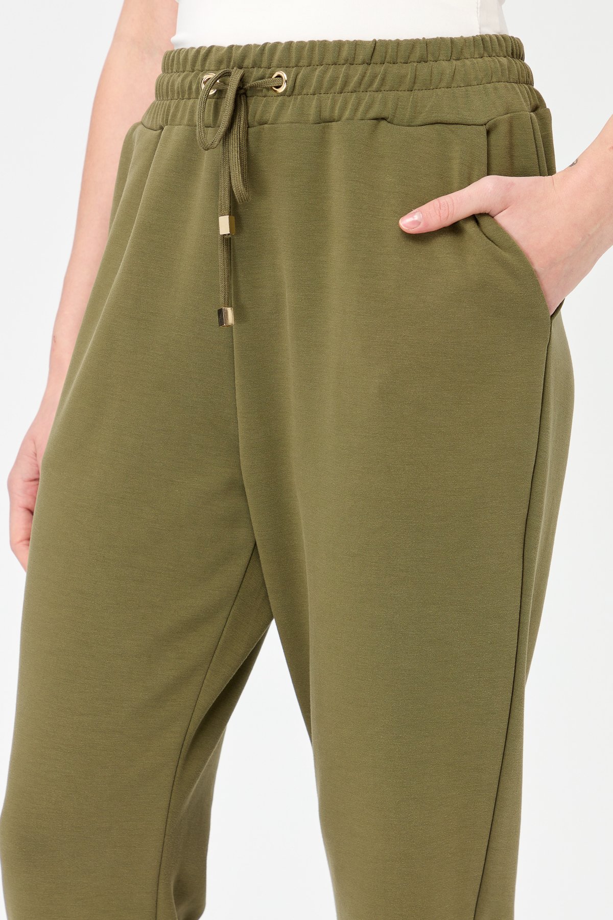 KMK23007Kadın Paça Arkası Lastikli Cepli Eşofman Pantolon Haki