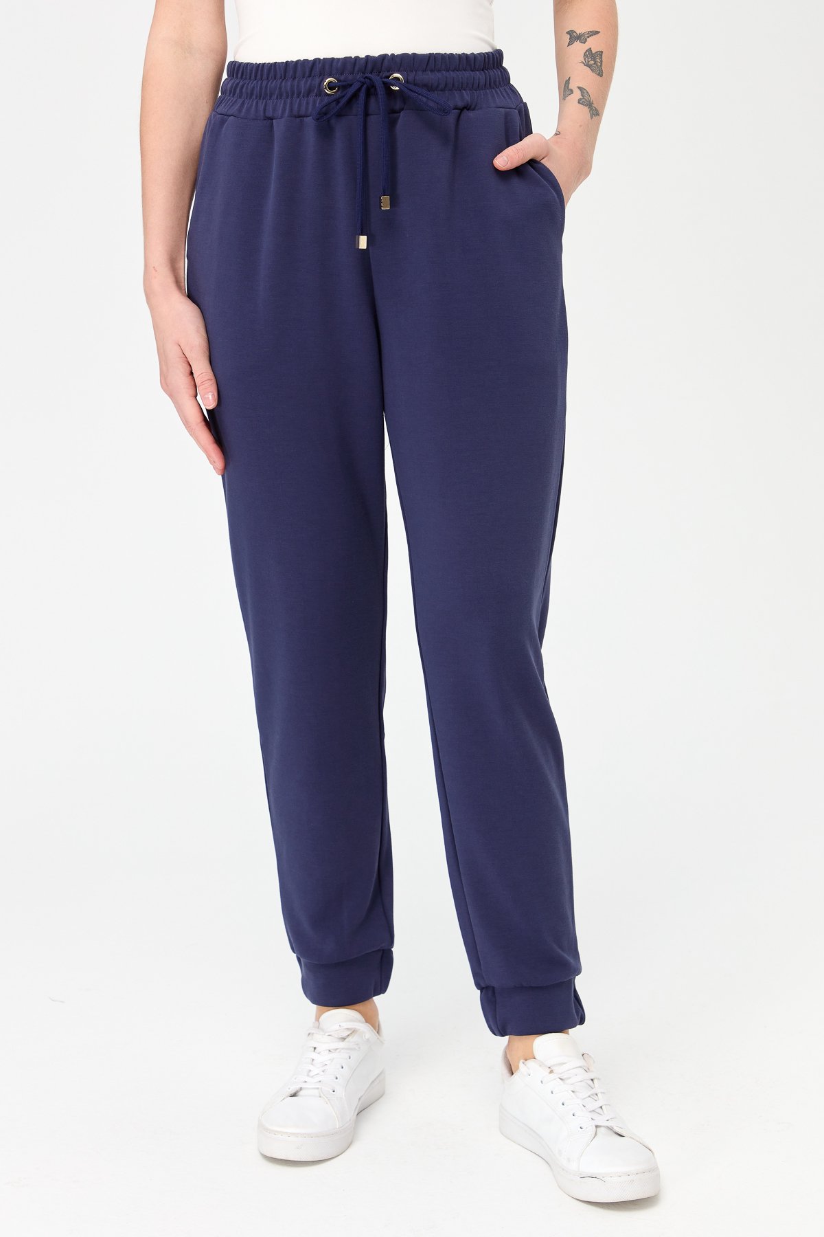KMK23007Kadın Paça Arkası Lastikli Cepli Eşofman Pantolon Lacivert